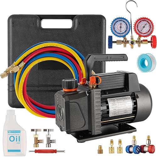 Vacuum Pump 3.5CFM 1/4HP Single Stage Air Vacuum Pump HVAC with R134A R410A Kit AC A/C Manifold Gauge Set for Air Conditioning Refrigeration Recharging