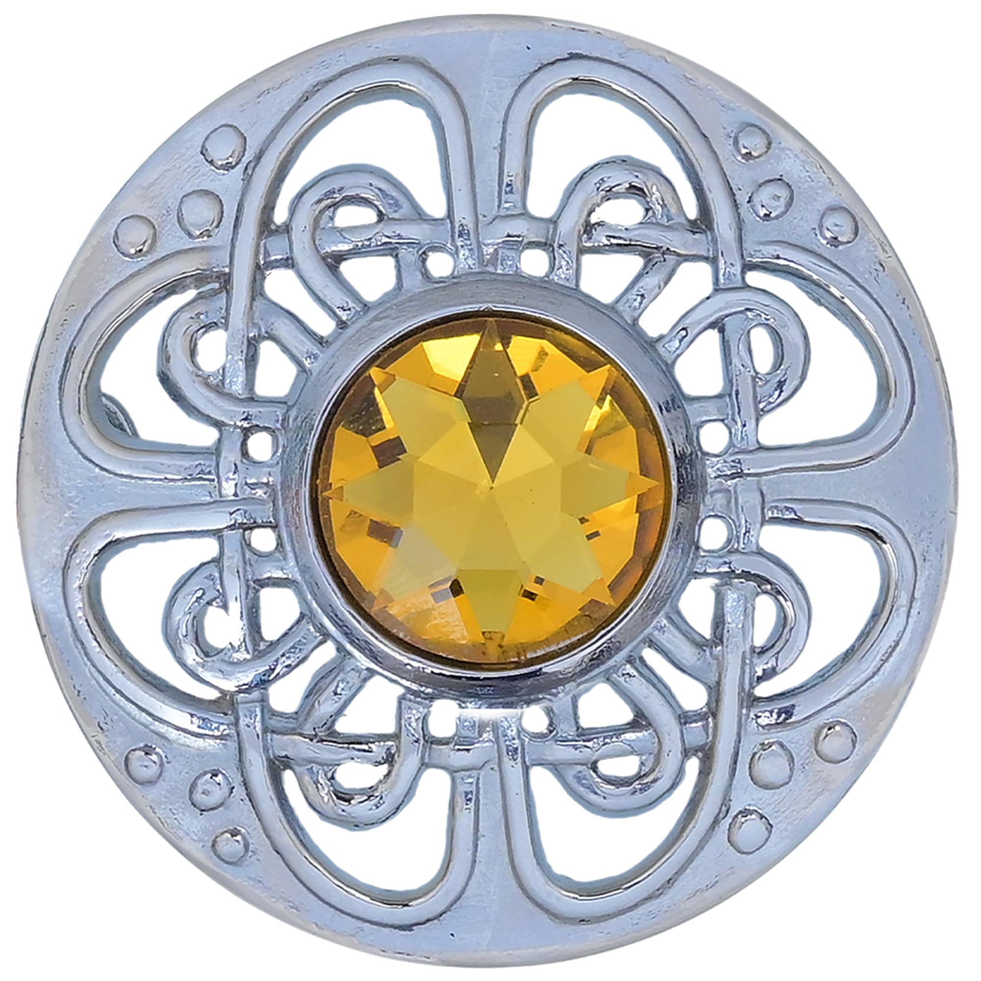 Elegant Culloden Plaid Brooch – Scottish Kilt Fly Plaid Brooch Intricate Celtic Knot in Pewter with Gemstone 3-Inch Diameter – Ideal for Scottish Kilts &amp; Formal Wear