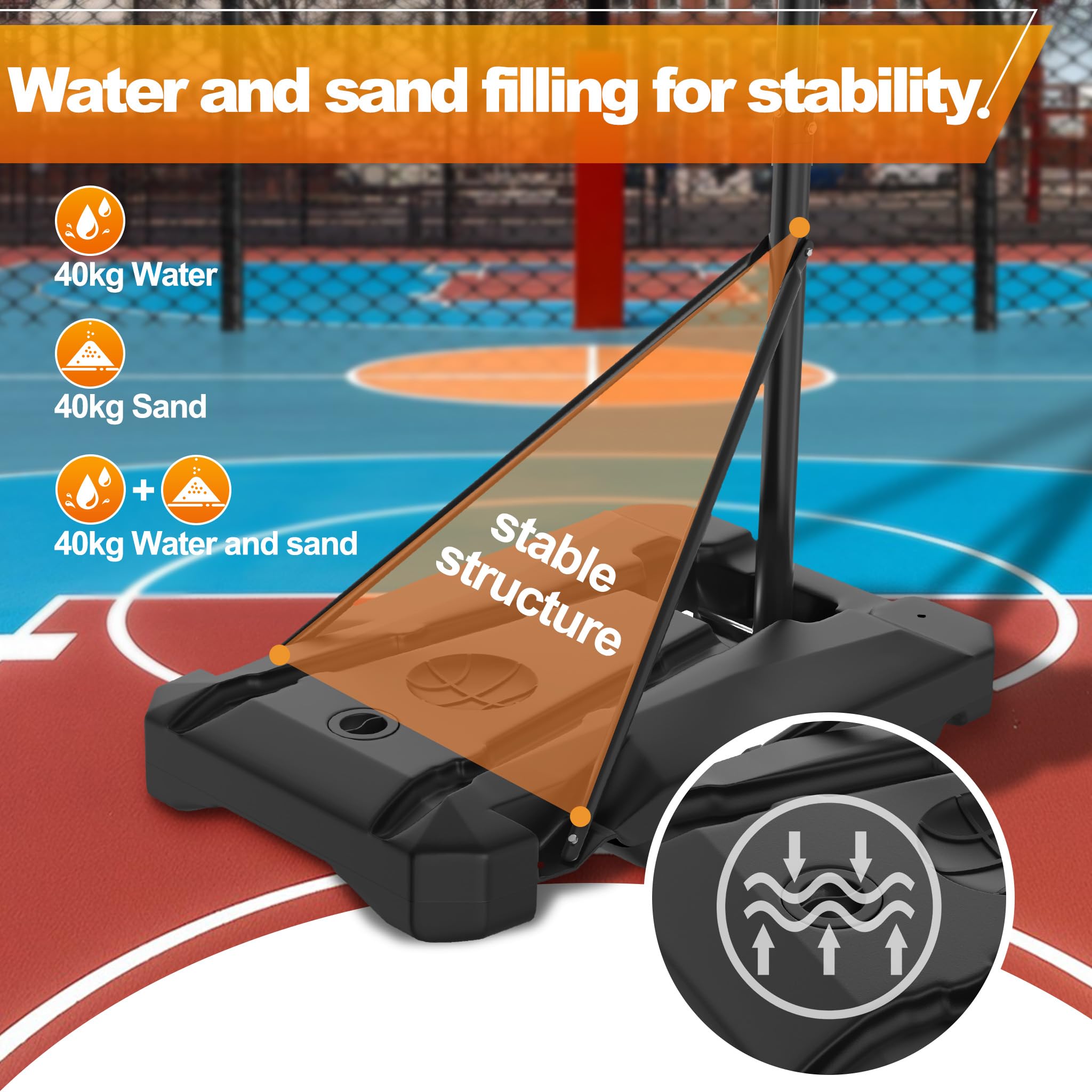 LZQ Basketballkorb höhenverstellbar 150-260 cm mit Rollen, Basketballständer Outdoor mit Ball & Pumpe, Tragbarer Basketballständer mit PE Standfuß, Basketballanlage für Garten Einfahrt Freizeit