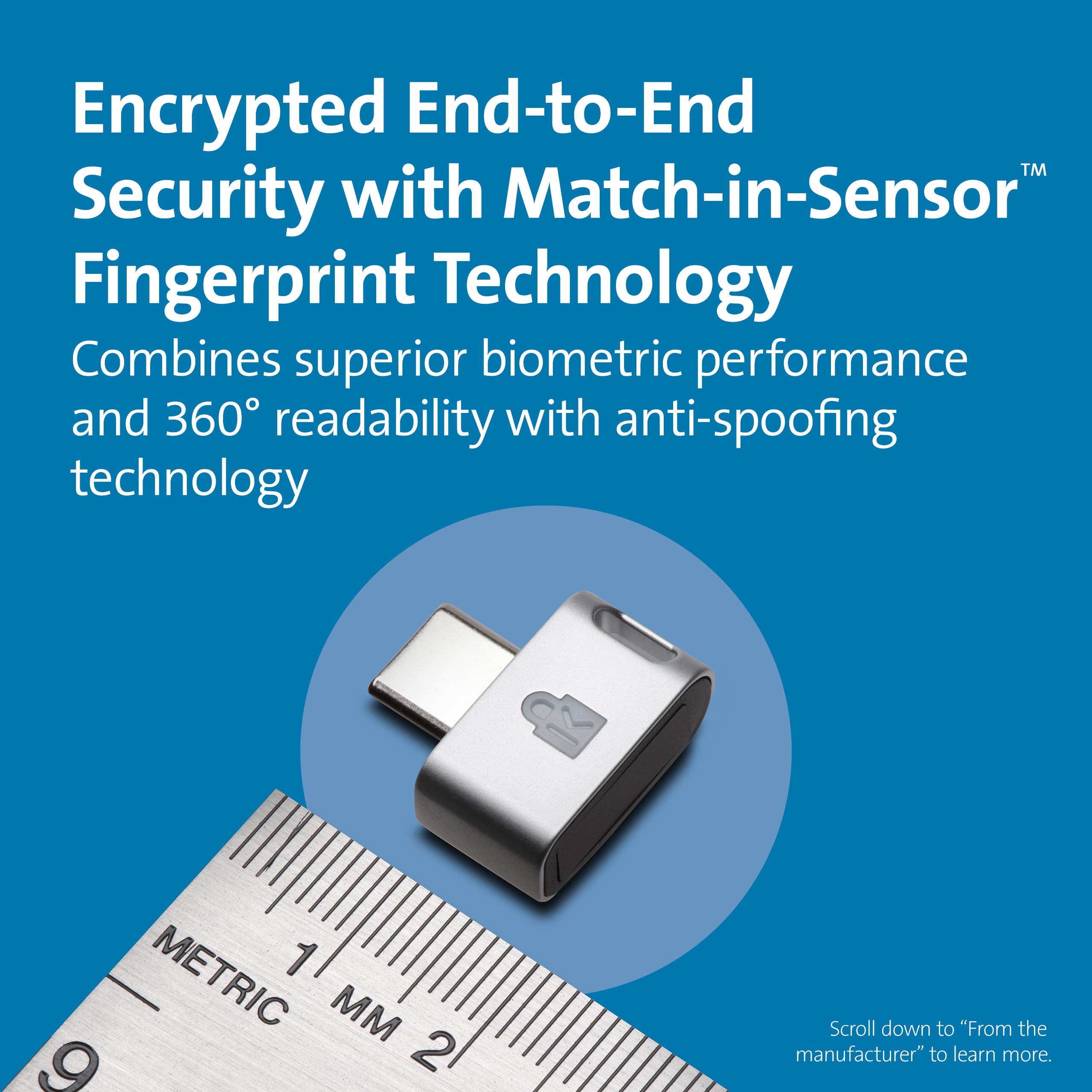 Kensington VeriMark Guard USB-C Fingerprint Security Key, FIDO2 WebAuthn/CTAP2 & FIDO U2F, klucz bezpieczeństwa, dwuskładnikowe uwierzytelnianie biometryczne, Windows, Chrome, macOS, iOS, K64709WW
