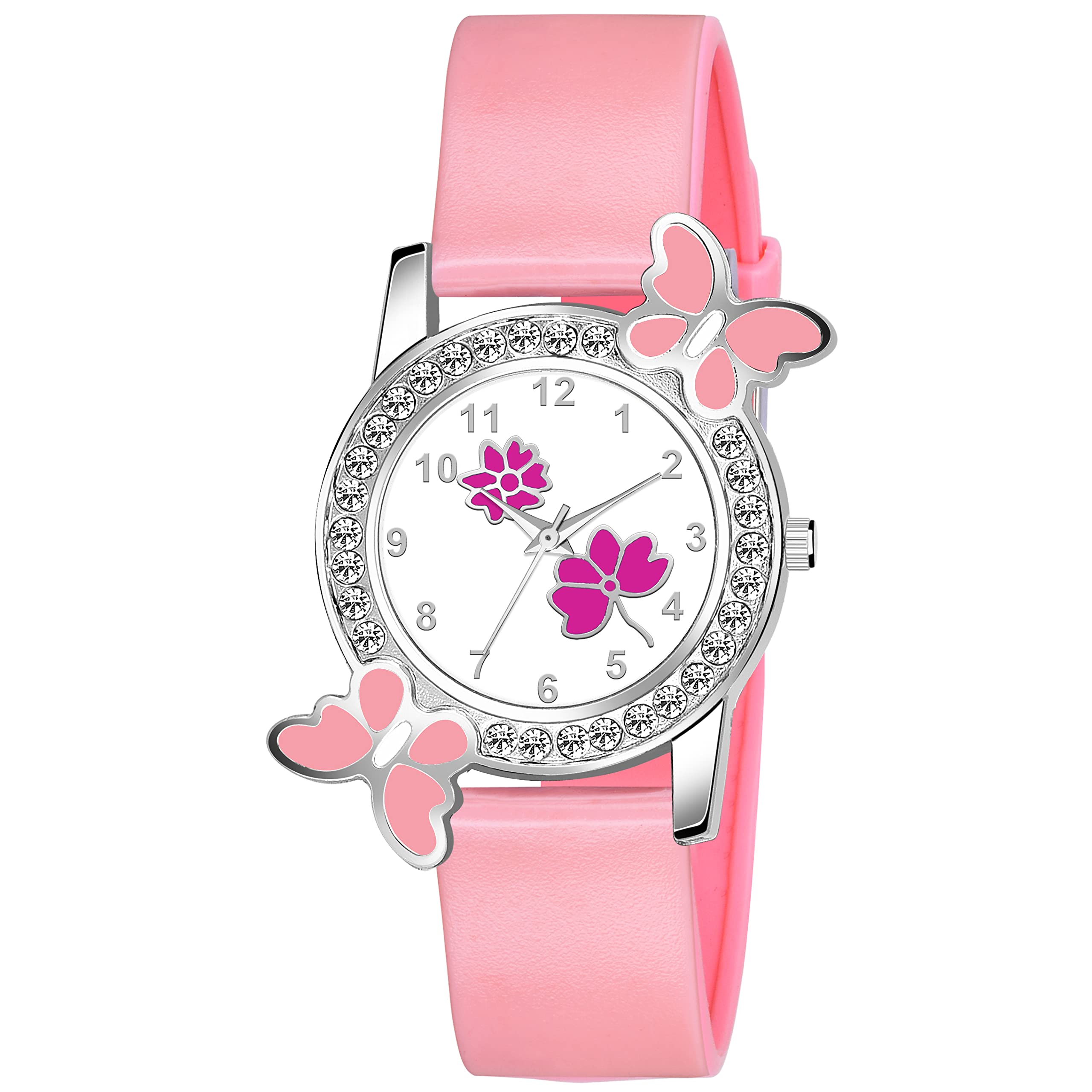 KIARVI GALLERY Analogue Butterfly Dimond Studded Flower Design Dial PU Strap Analog Girls and Womens Watch (Pink-F) (B0BCPCXGHB) Amazon Price History, Amazon Price Tracker