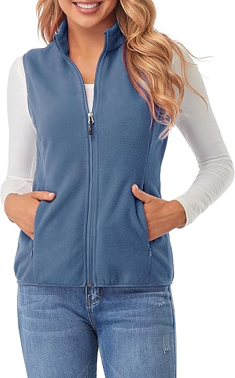 fuinloth Women's Sleeveless Fleece Gilet Lightweight with Stand-Up Collar and Zip Pockets