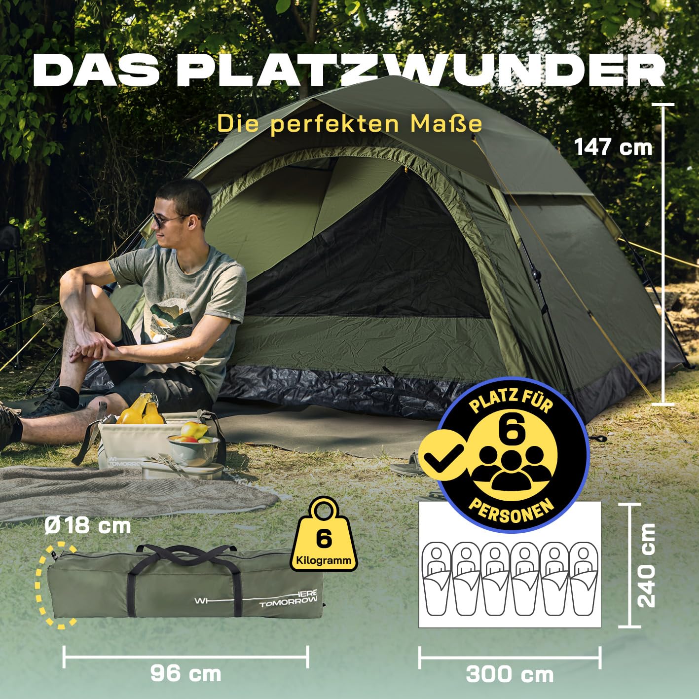 Where Tomorrow Tente Pop-up pour 4 à 6 Personnes – Tente à Lancer avec Montage Rapide en 10 Secondes | Tente de Camping résistante aux intempéries Contre la Pluie, la Neige, Le Vent, Le Sable | avec