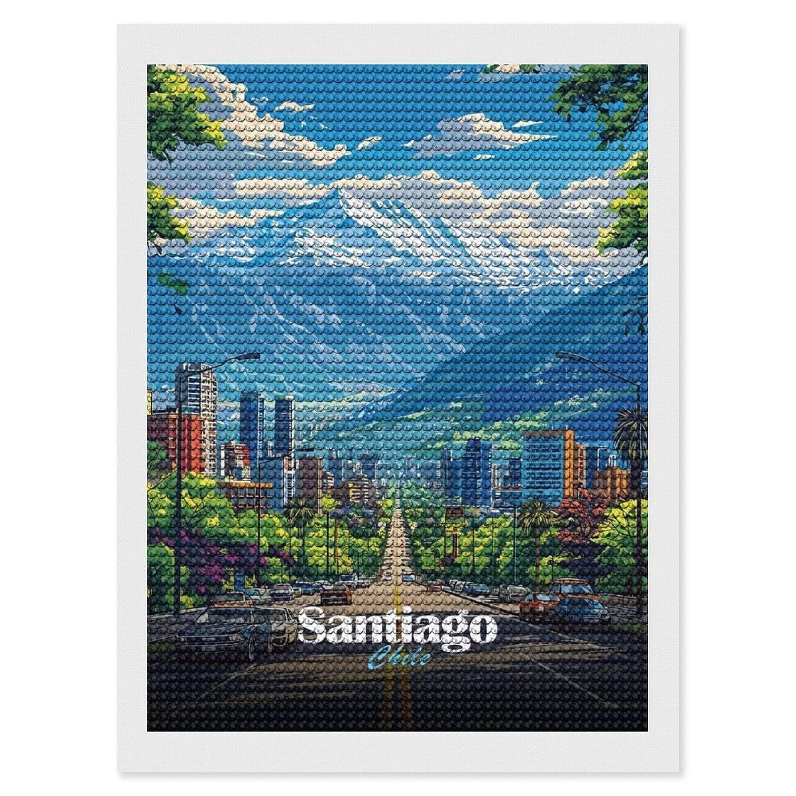 Junmoney Santiago, Chile Cityscape Diamond Painting Kit 12"x16", Easy Handmade Project, Cosy Home Accent, for Craft Lovers, Holiday Gift Idea