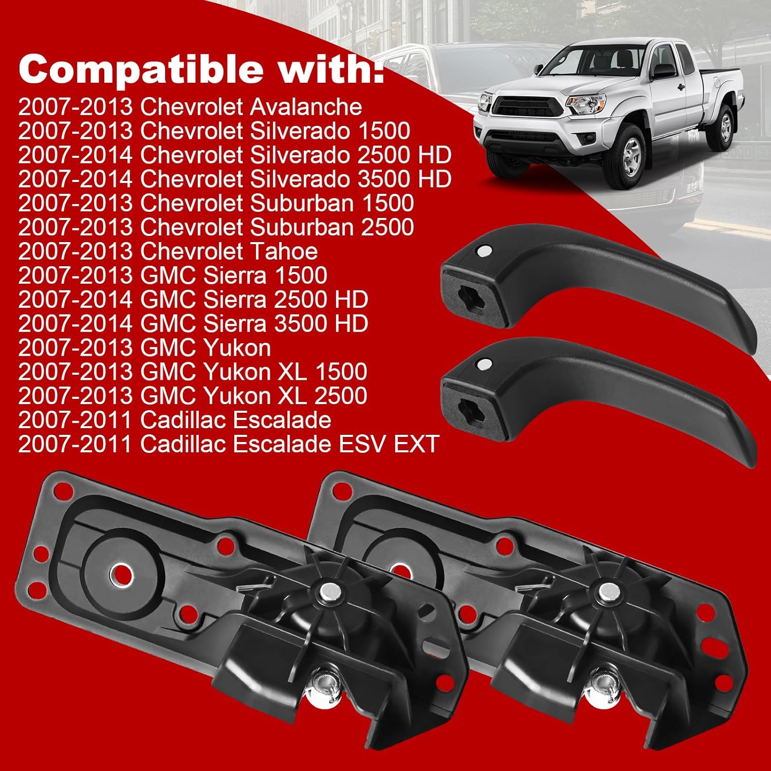 FAERSI 2pcs Interior Door Handle Kit,Compatible with 2007-2014 Chevy Avalanche Silverado Suburban Tahoe,GMC Sierra Yukon,Cadillac Escalade,Replaces OE# 20833602, 20833606