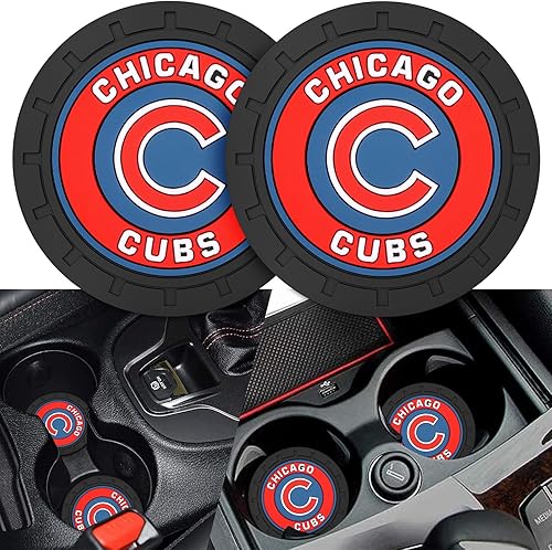 2PCS Car Cup Holder Coaster,Auto Cup Holder Insert Coaster for Chicago Cubs Baseball Fans, Non-Slip 