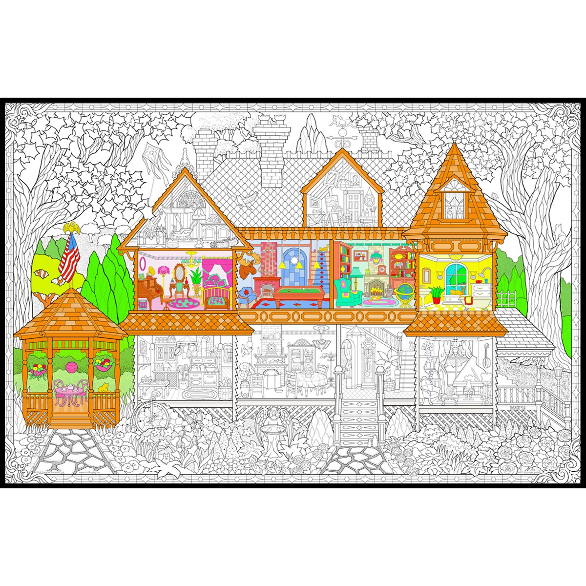 Stuff2Color Victorian House - Giant 22 X 32.5 Inch Line Art Coloring Poster (Great for Family Time, Adults, Kids, Classrooms, Care Facilities and