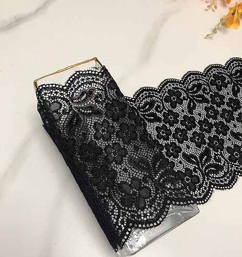 Miniatura 5 de Lace Realm - Tela elástica de encaje floral de 7 pulgadas de ancho para ropa y suministros de manualidades, 5 yardas (7019 negro)