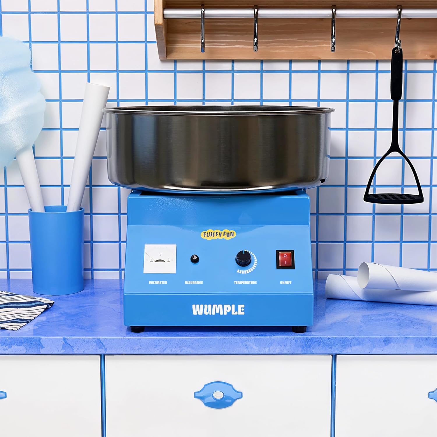 Cotton Candy Machine Kit Bundle with Flavored Sugars & Cones - Commercial Electric Cotton Candy Machine with Supplies, Stainless Steel Bowl for Parties - Blue