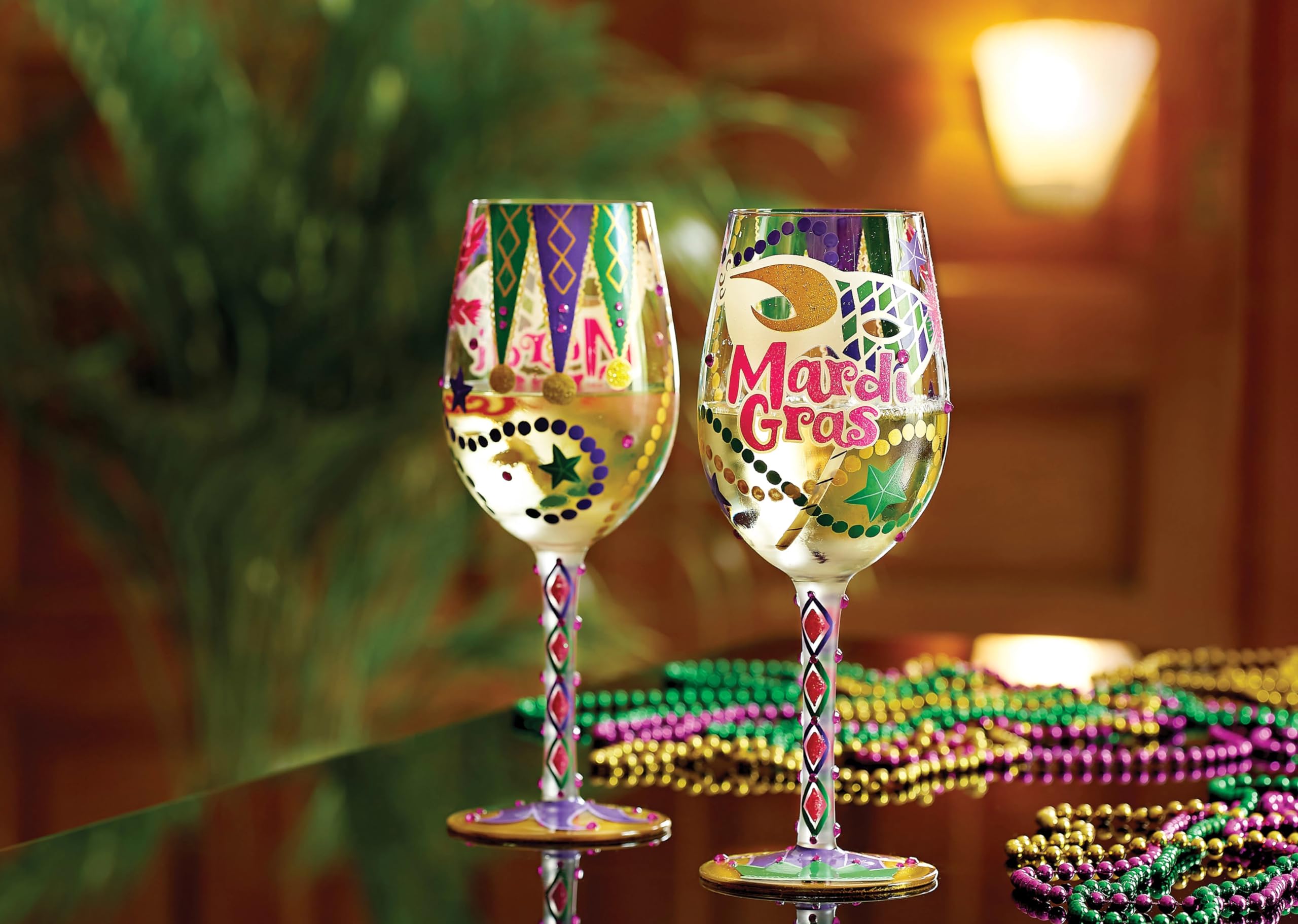Enesco Designs by Lolita Mardi Gras Hand-Painted Artisan Wine Glass, 15  Ounce, Multicolor : Amazon.co.uk: Home & Kitchen