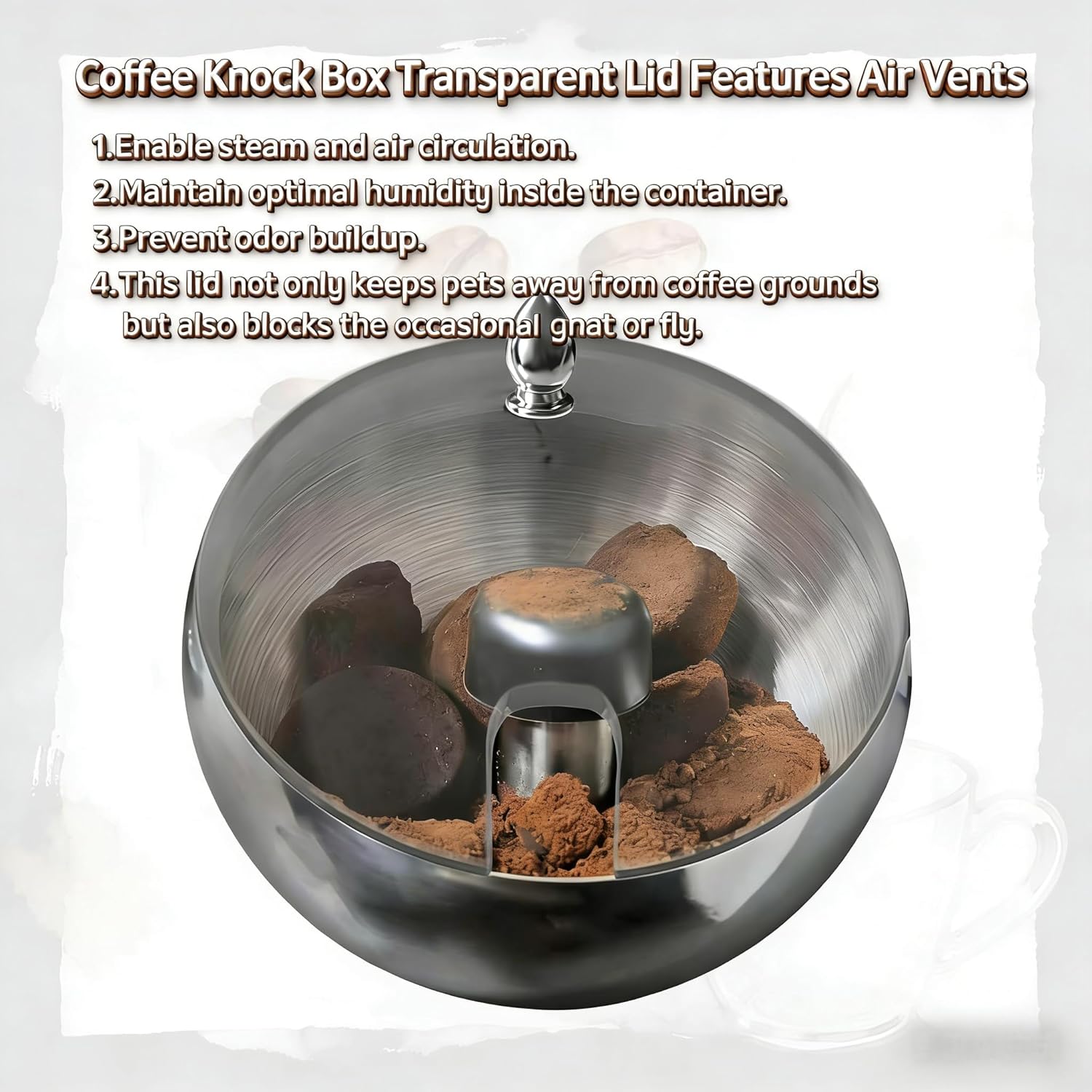 Upgraded Espresso knock box –Stainless Steel,Coffee Knock box –Magnetic Base Removable Vertical Knock Bar,Knock Box with Shock-Absorbing and Non-Slip Base,Espresso Machine Accessories (Silver)