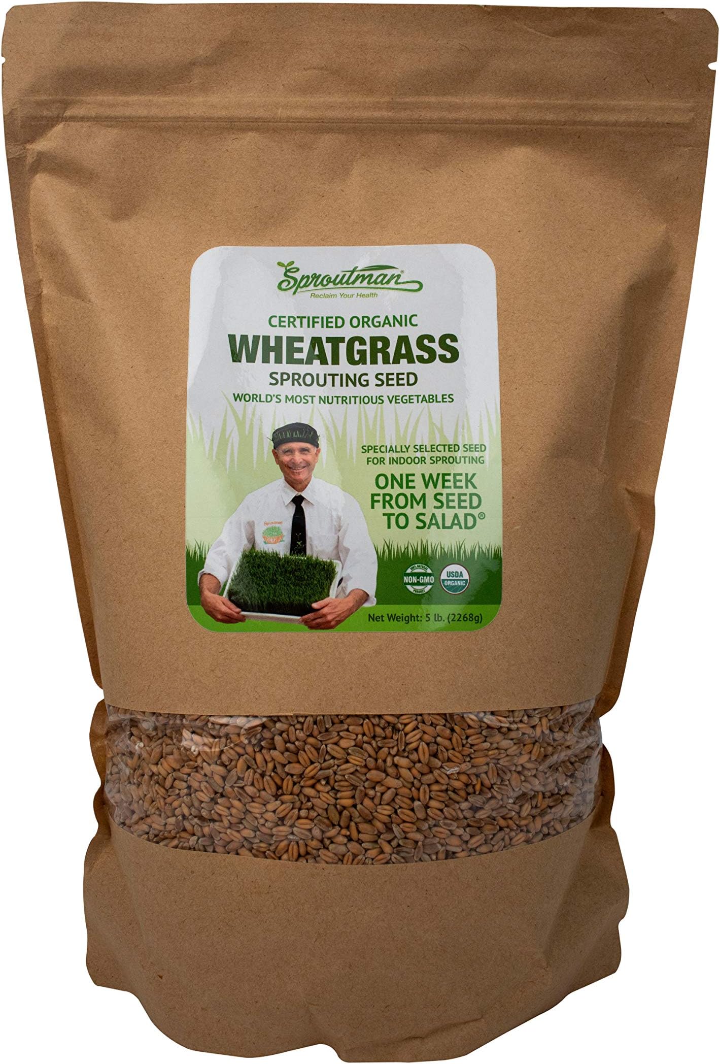 Sproutman Organic Wheatgrass Sprouting Seed - Wheatgrass Seeds for Sprouting, High Germination, Non-GMO, Certified Organic (5lb)