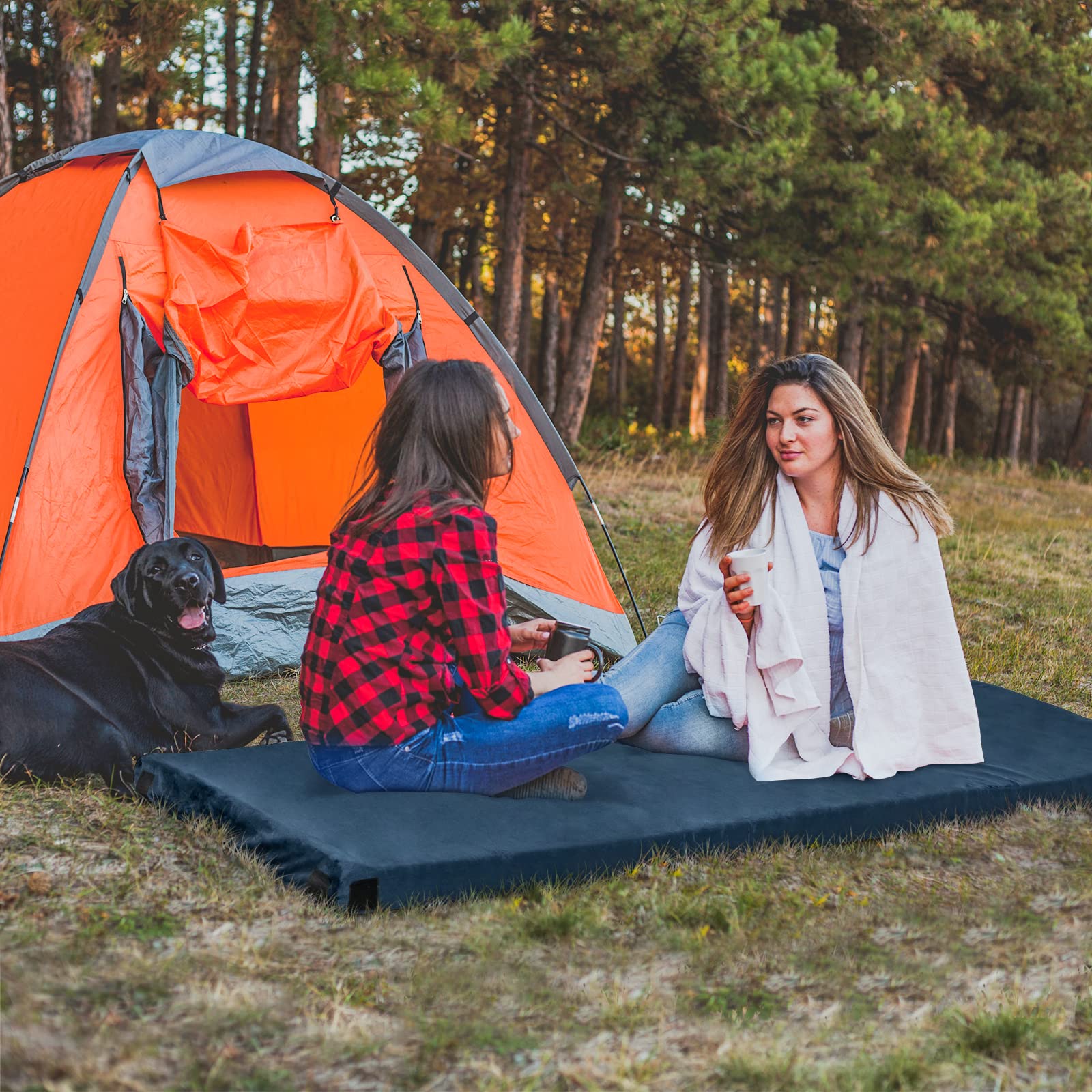 GOPLUS Colchón de Espuma Viscoelástica para Camping, Colchoneta Portátil Enrollable con Fondo Antideslizante, Bolsa de Viaje, Esterilla Impermeable para Coche Camión