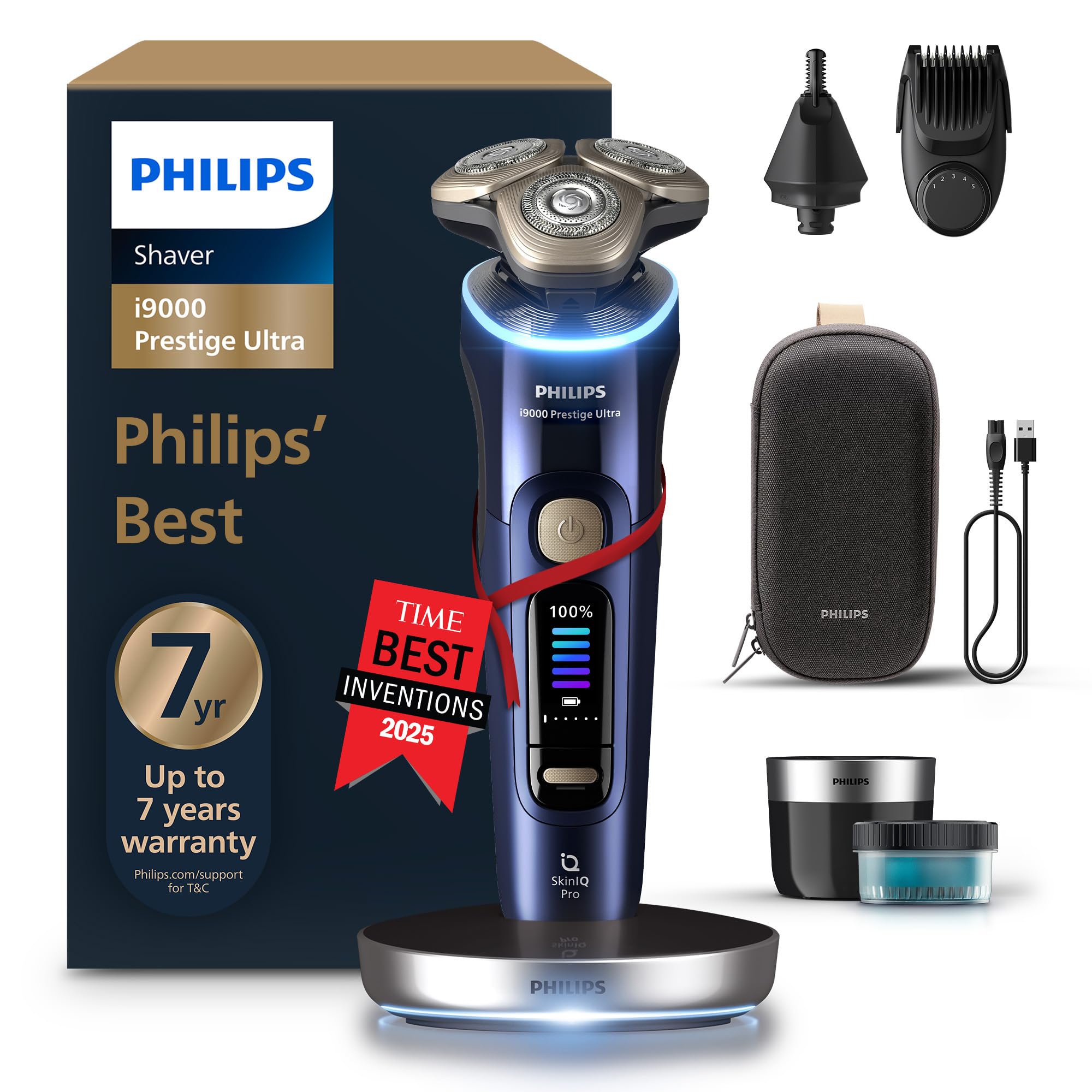 Philips Shaver i9000 Prestige Ultra, Wet & Dry Electric Shaver, Adriatic, Skin IQ Pro Technology, Triple Lift & Cut System, 360 Rotating NanoTech Precision Blades, 5 Shaving Modes, Model XP9401/38