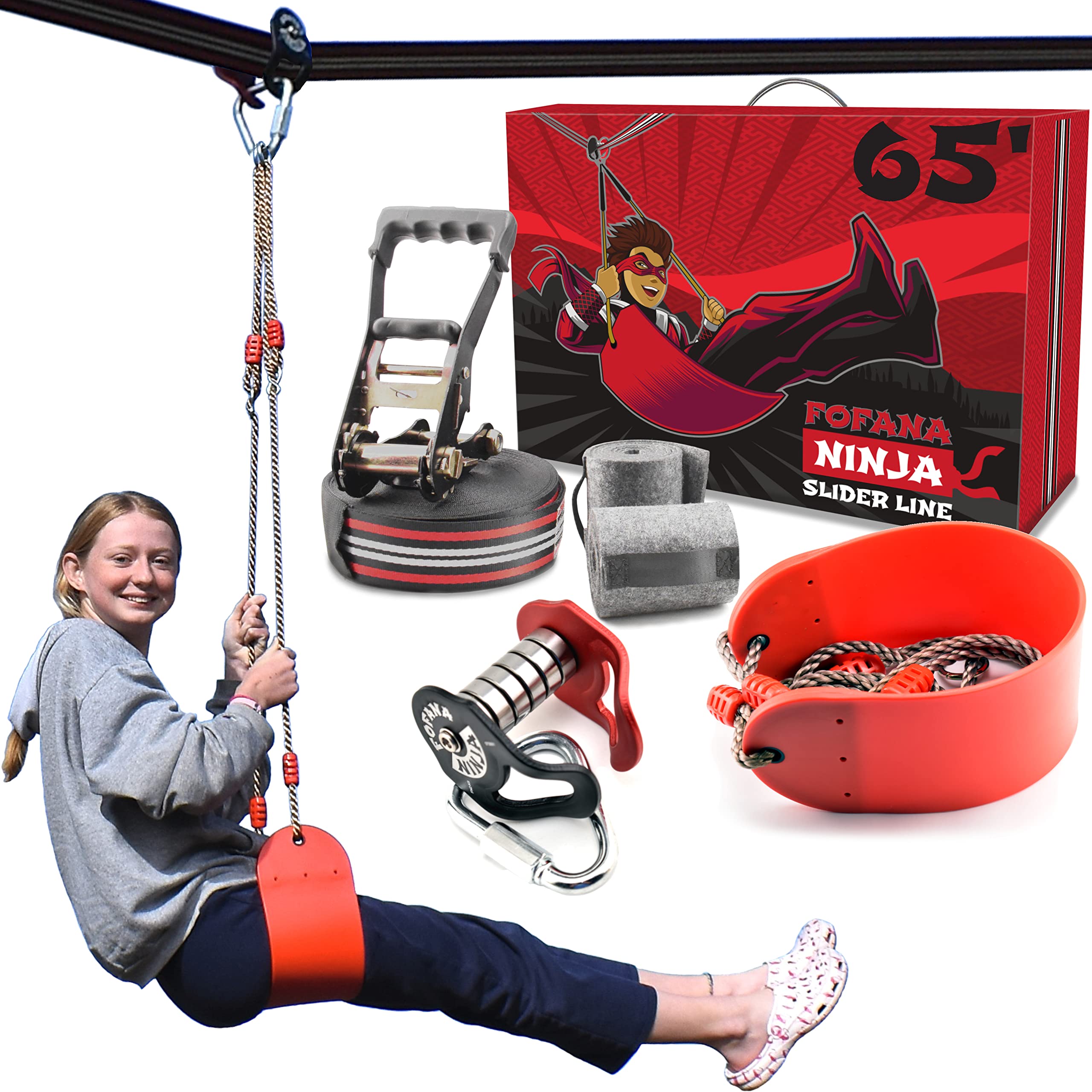 Buy Fofana Ninja Slider Zipline Pulley Kit 65 Ft Ninja Slackline