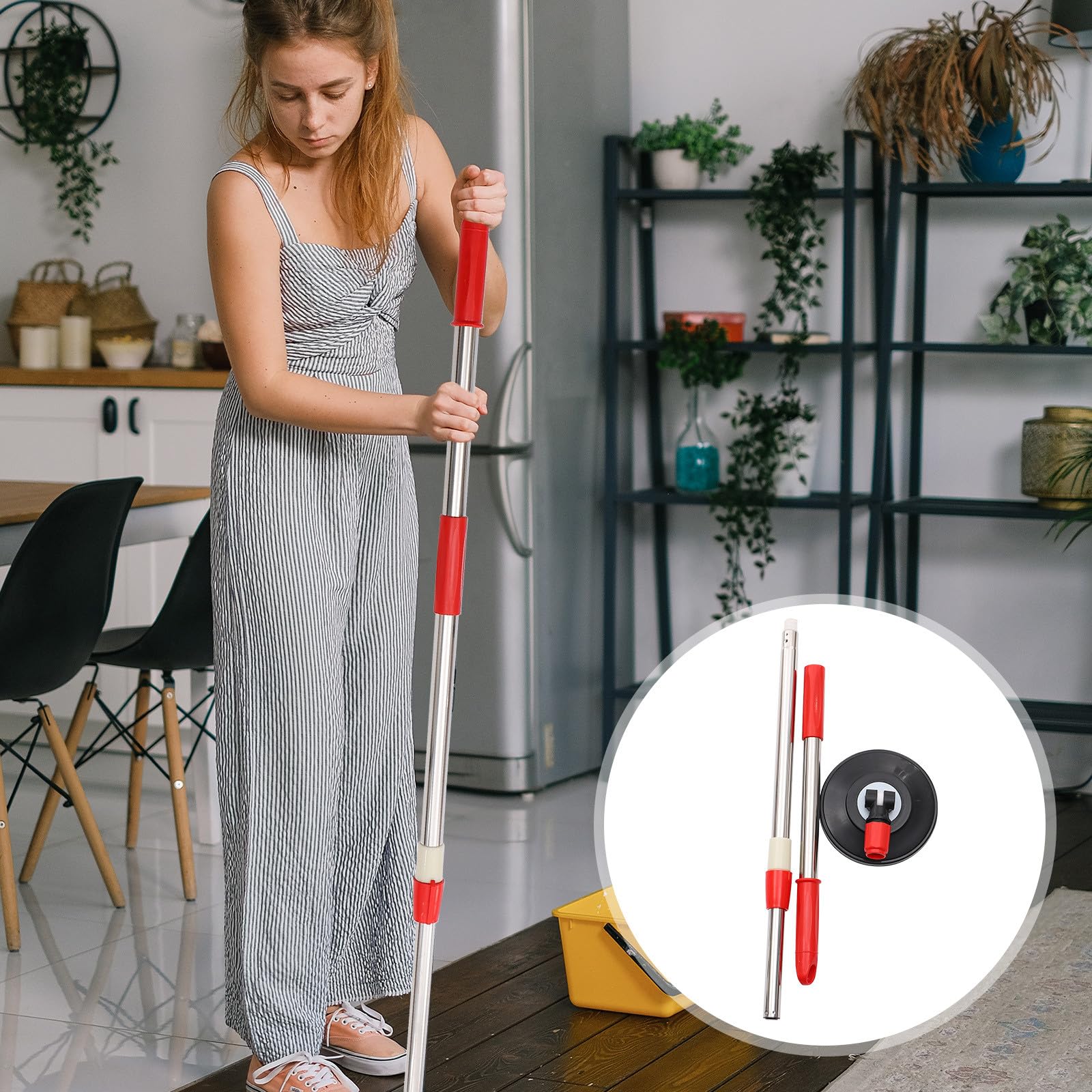 Beavorty Rotomop Ricambio Manico per Mop Rotante in Acciaio Inox e Plastica, Bastone Leggero Testa Girevole