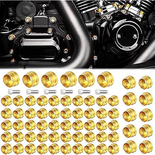 66X Motorcycle Engine Bolt Topper Caps Cover Compatible with for Harley Touring Road Street Glide Twin Cam (Gold)