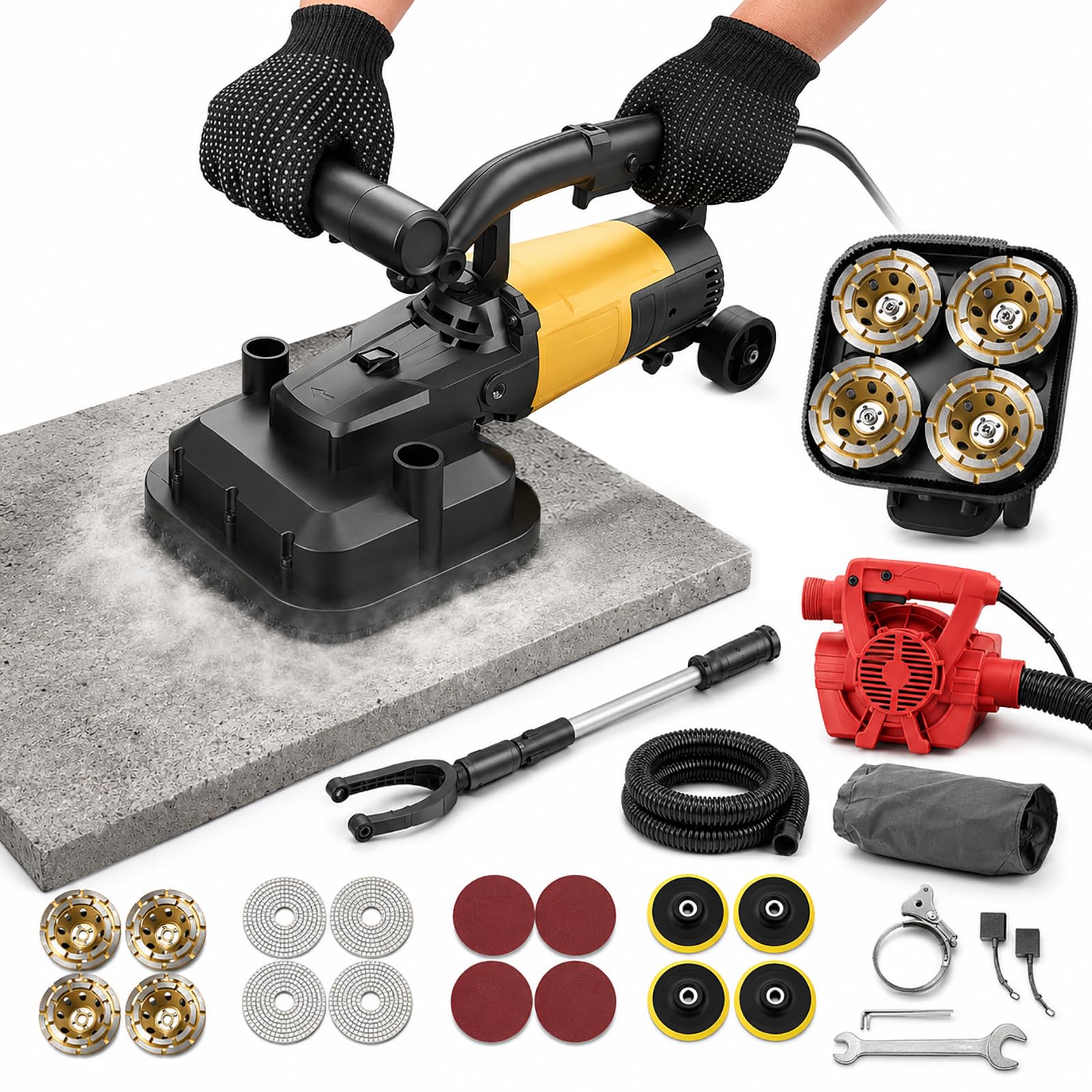 Hcauynn Kitb Concrete Sander 3800W, Electric Floor Grinder For Concrete With Vacuum Ready Design, Industrial Concrete Grinding Machine For Renovation Projects