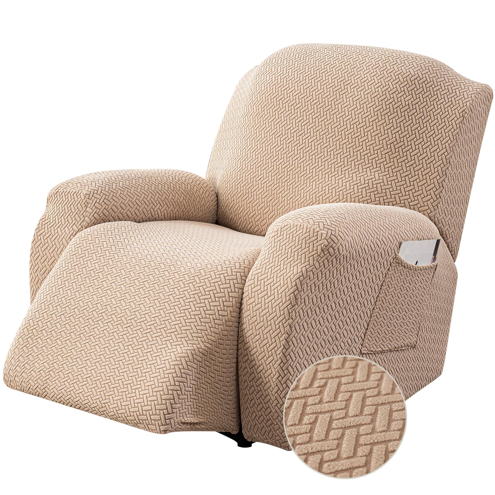 Genina Recliner Chair Cover,Stretch Armchair Covers,1 Seat,Khaki
