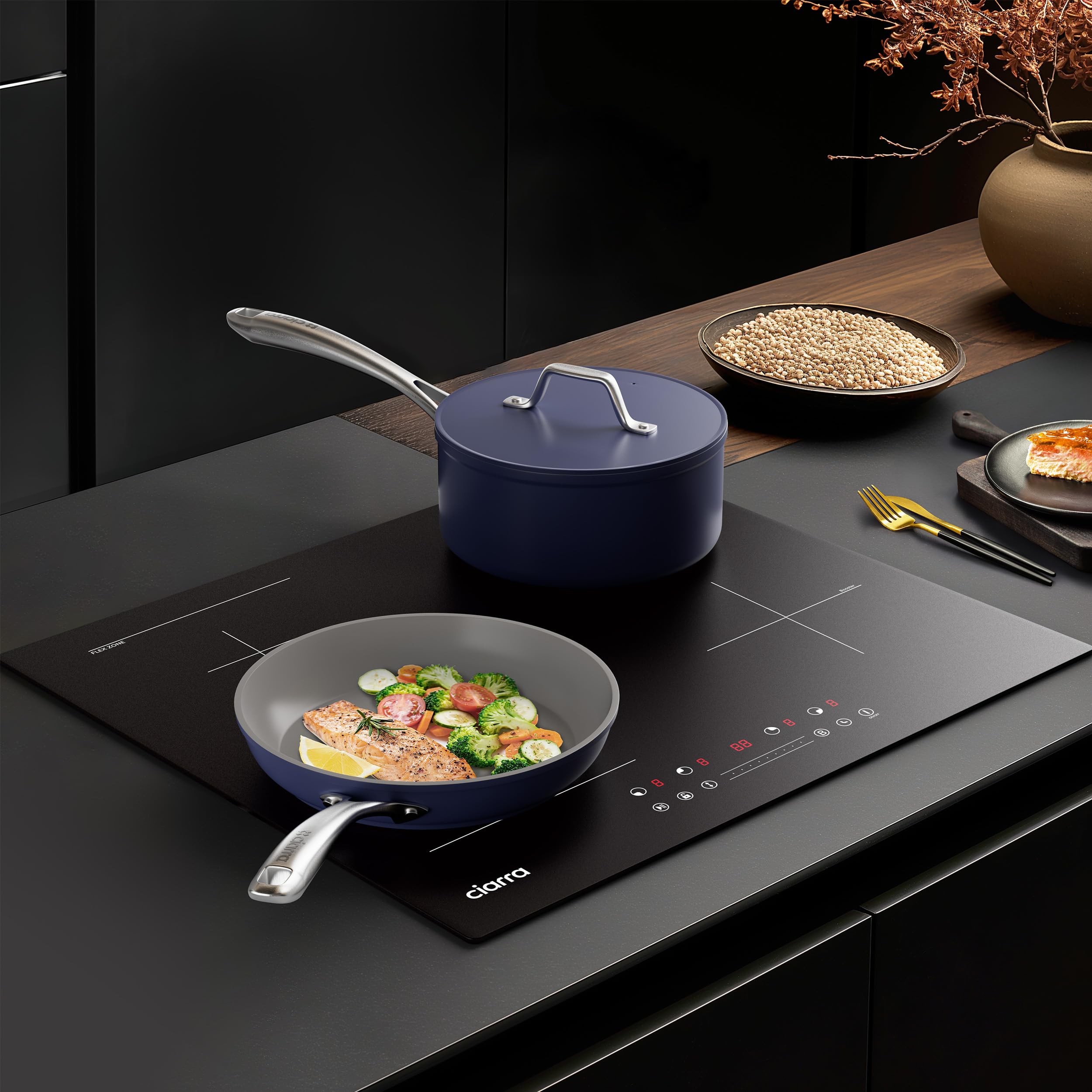 CIARRA CBBIH4BF Induktionskochfeld 60 cm Flexzonen Einbau 4 Platten mit Bridge Bräterzone PowerBoost Slider Touch-Bedienung Induktion Kochfeld 9 Stufen Timer Kindersicherung Überhitzungsschutz 7200 W