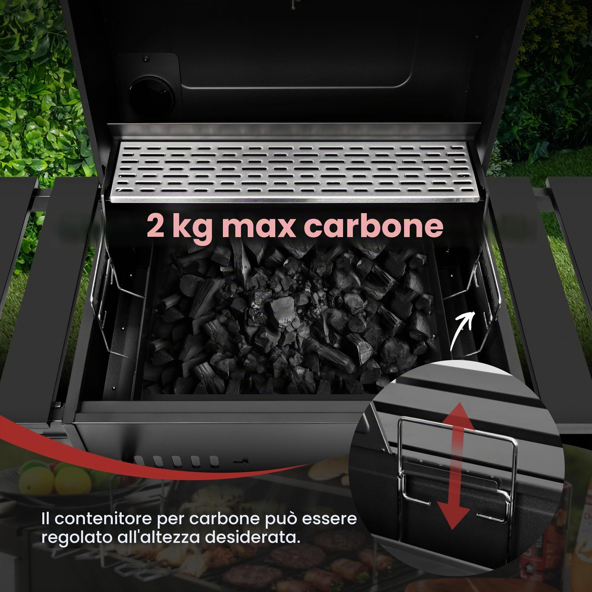Royal Gourmet Barbecue a Carbone da Legno, griglia a Carbone su Carrello con Ripiani Pieghevoli, Coperchio, termometro, Superficie Cottura 56,5 x 42,2 cm, per Giardino, Campeggio, Nero