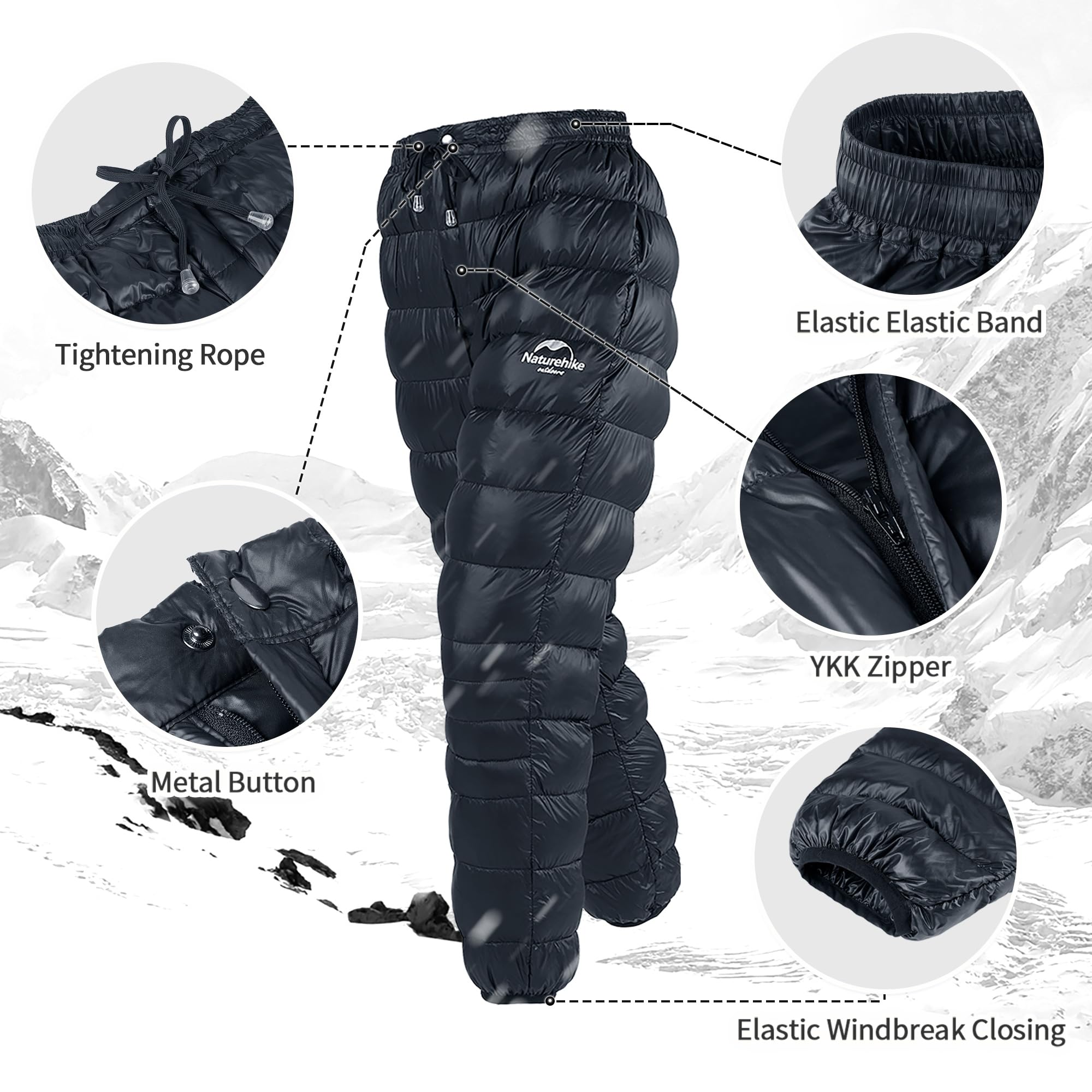 Naturehike Winterhose Herren Warm Ultraleichte Damen Schneehose Winter Thermischehose Warm Wasserdicht Entendaunenhosen für Outdoor/Campin