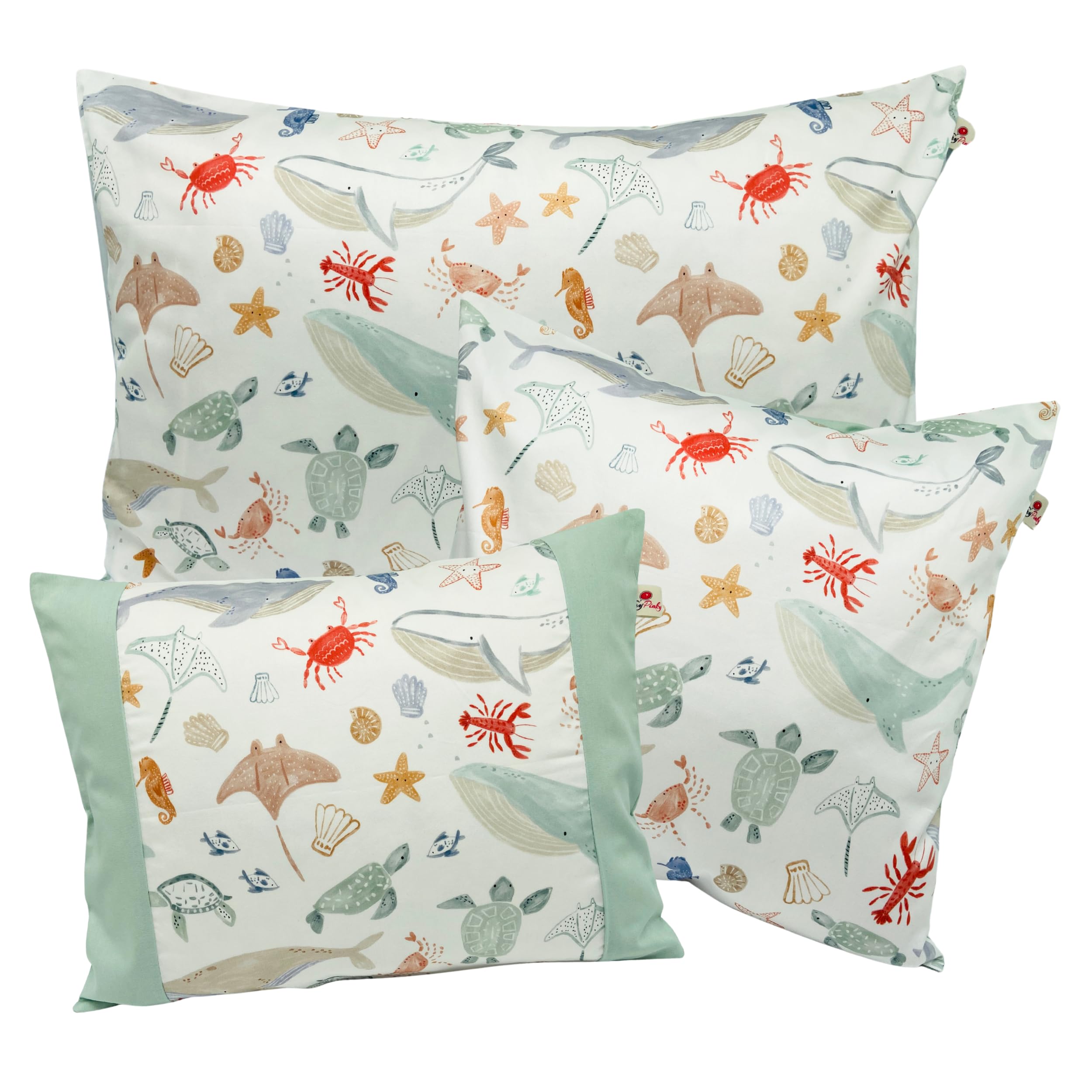 Federa per cuscino per bambini, 100% cotone biologico, 40 x 60 cm, cuscino per veicoli Dinos, unicorni, ragazzi e ragazze (animali marini blu, 40 x 40 cm)