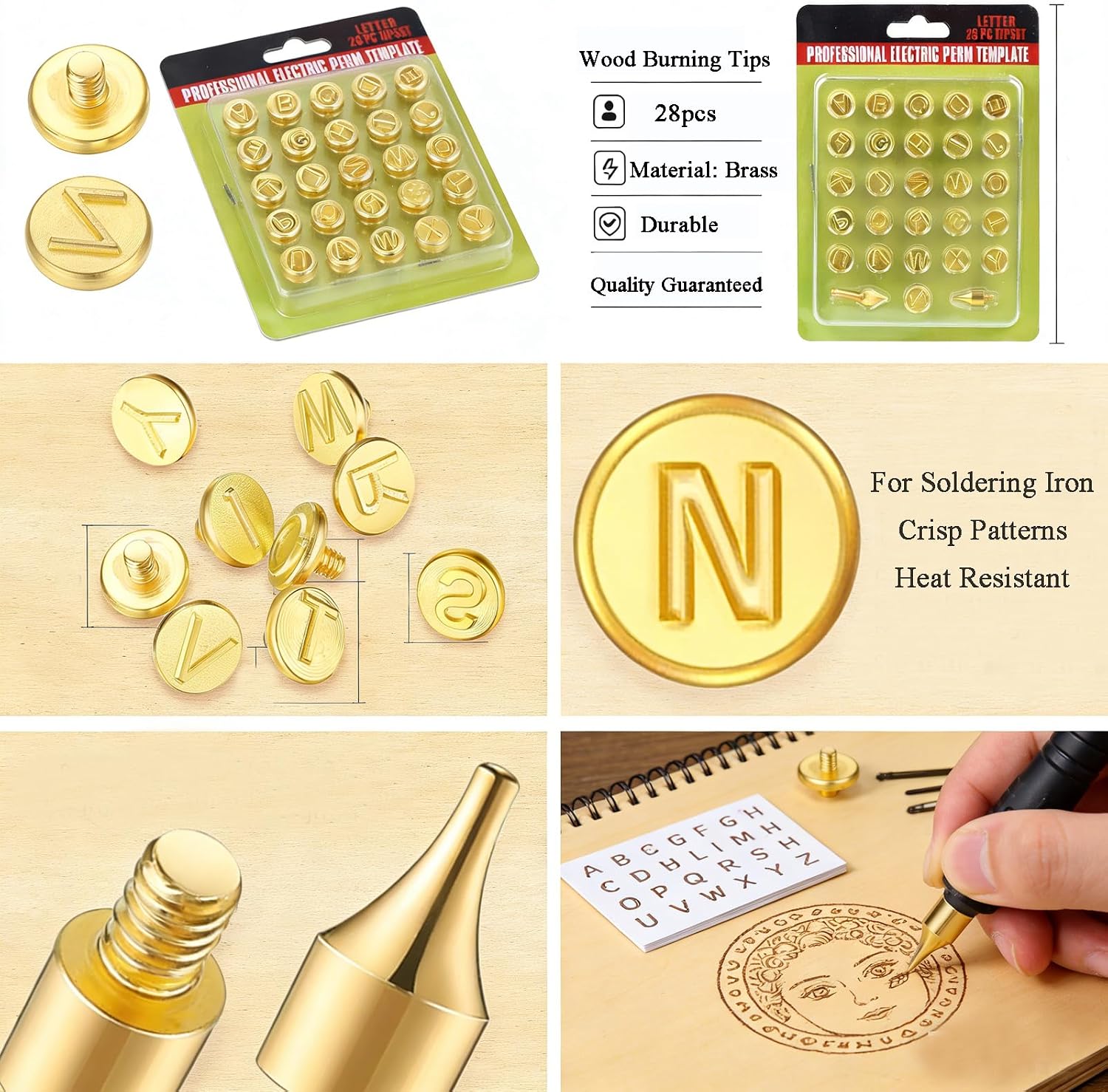 Wood Burning Tips Letters Set, Alphabet Template Branding tip for Embossing and Carving Crafts Carving Iron Paste Tool Adult Embossing Beginner DIY 28Pcs