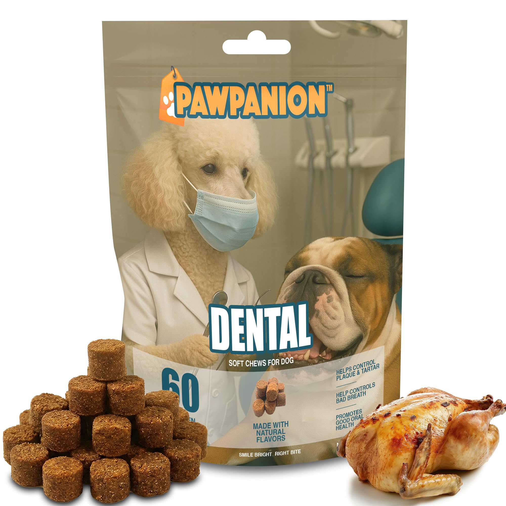 Dog Dental Soft Chews for Fresh Breath, 60 Count