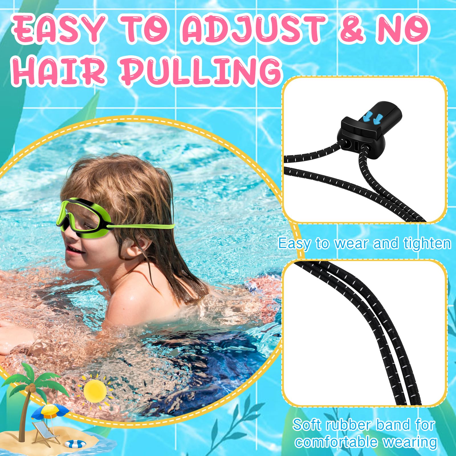 Hollowfly Lot de 4 lunettes de natation anti-buée pour enfants à réglage rapide, sans fuite, étanche, avec pince-nez, bouchons d'oreille