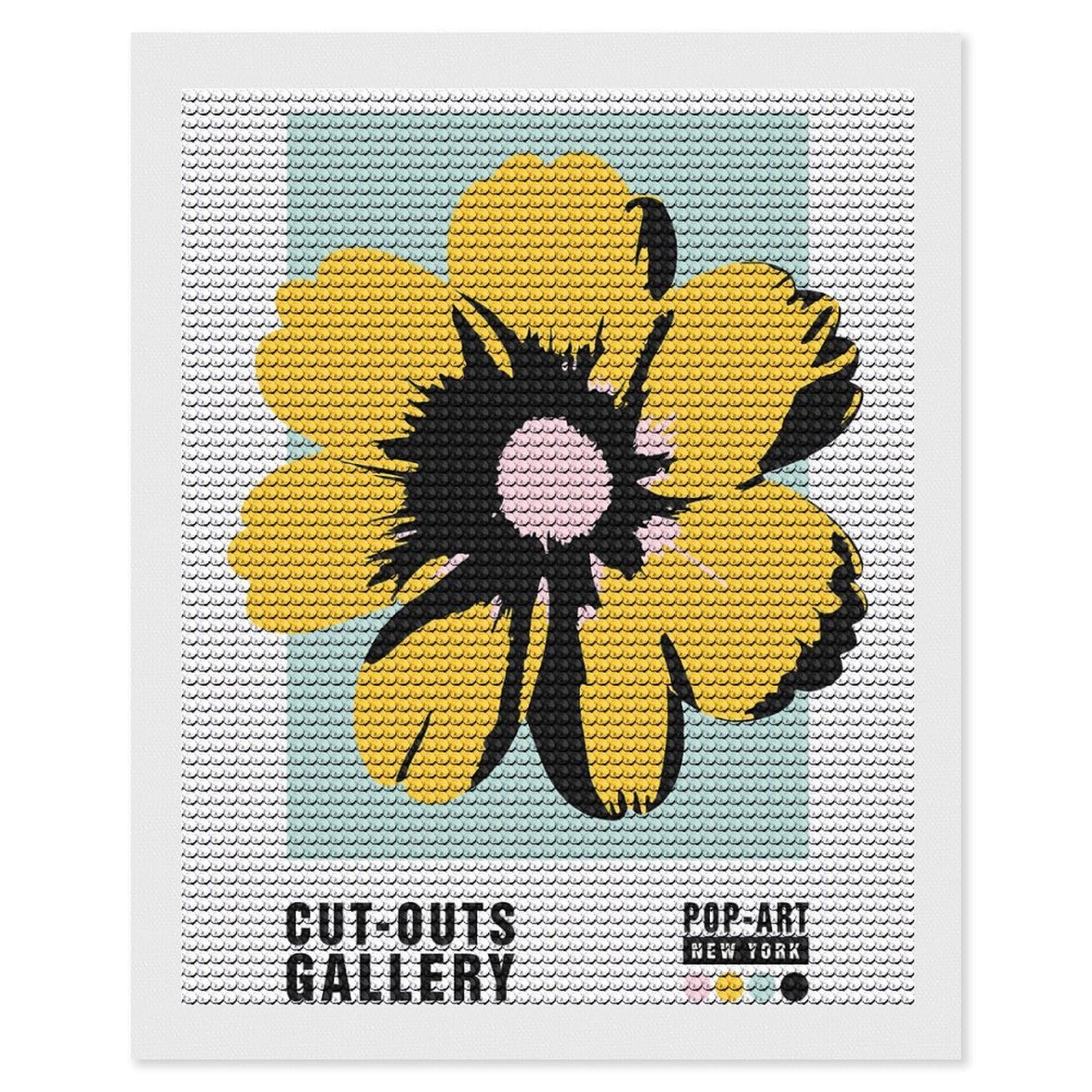 Junmoney Pop Art Yellow Flower DIY Diamond Art Canvas Kit 16"x20", Winter Craft, Mindful Craft Project, Aesthetic Room Decor, Decor Project