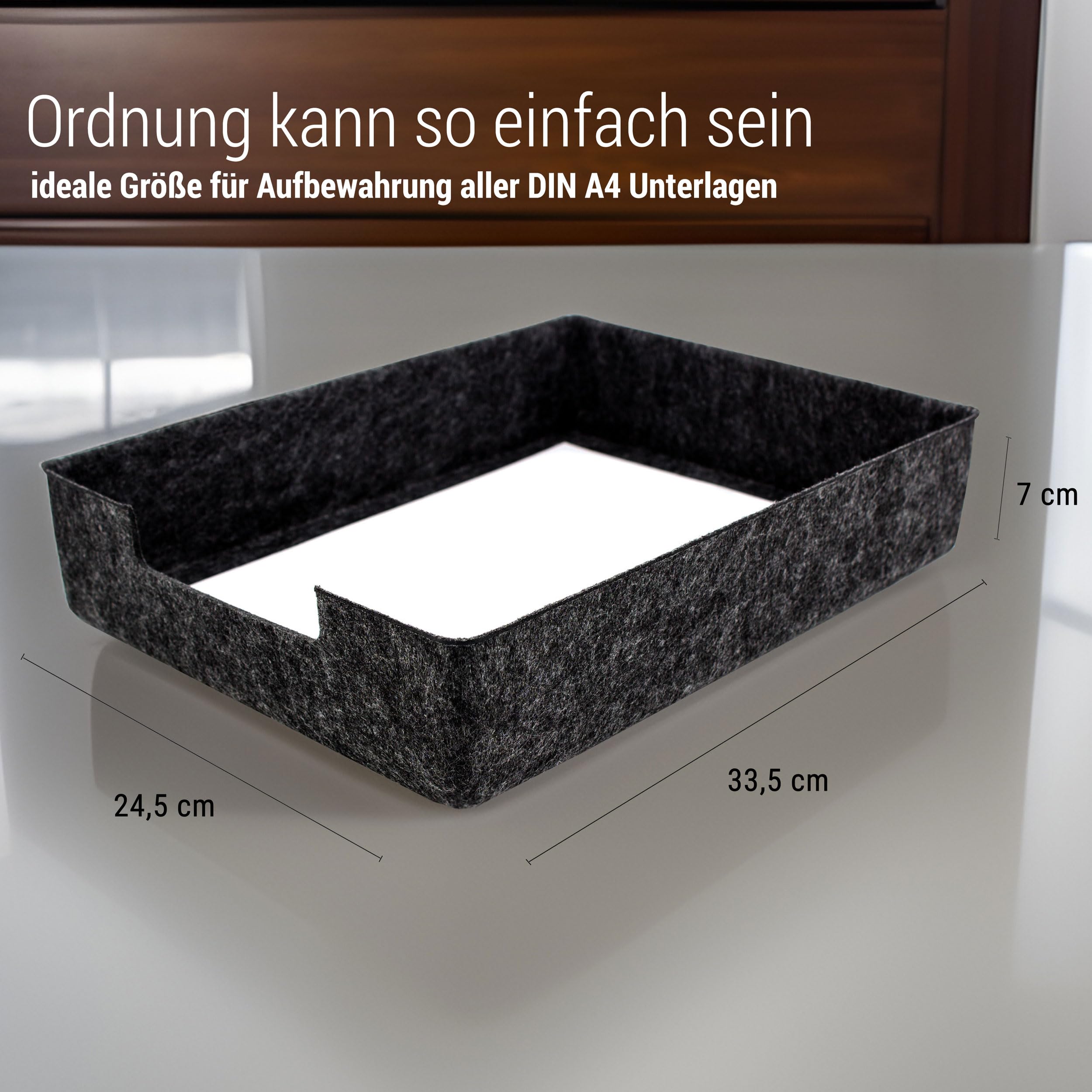 Set di 3 vassoi per documenti in feltro, formato DIN A4, dimensioni: 33,5 x 24,5 x 7 cm, grigio scuro, design impilabile, superficie cancellabile, ripiano per lettere, organizer da scrivania per