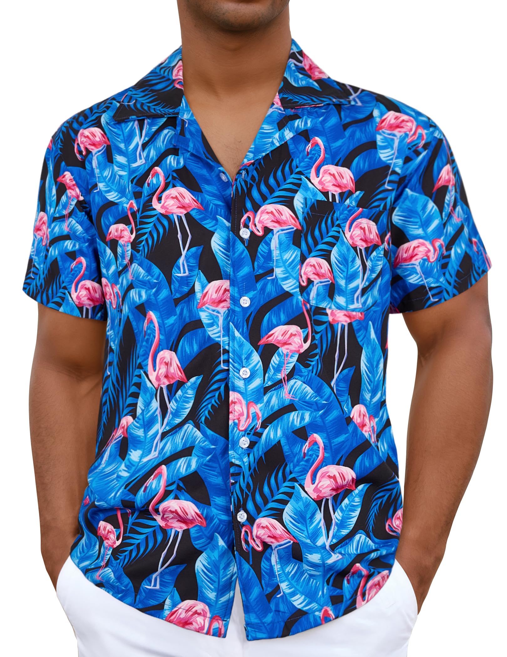 Men's Hawaiian Shirt Beach Shirt Short Sleeve Polyester Casual Regular Fit, Blue, X-Large
