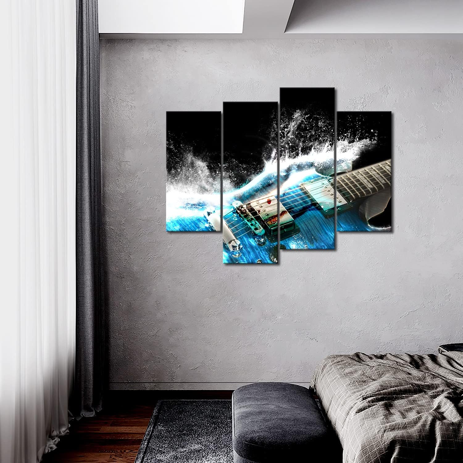 Guitar In Blue And Waves Looks Beautiful Wall Art Painting The Picture Print On Canvas Music Pictures For Home Decor Decoration Gift