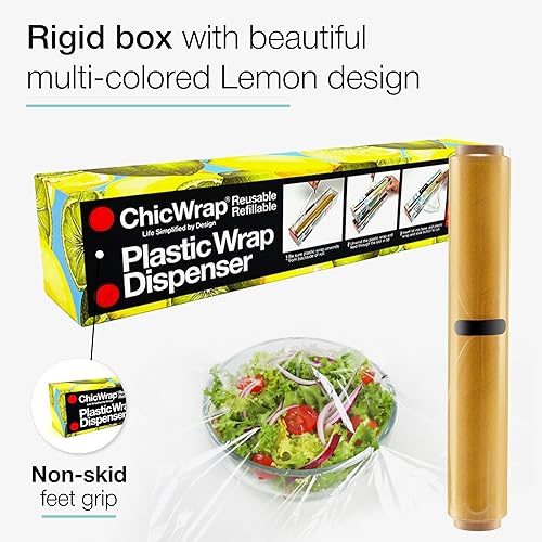 Miniatura 3 de Dispensador recargable de envoltura de plástico ChicWrap con limón - Incluye un rollo de 12" x 250 pies de envoltura de plástico de grado