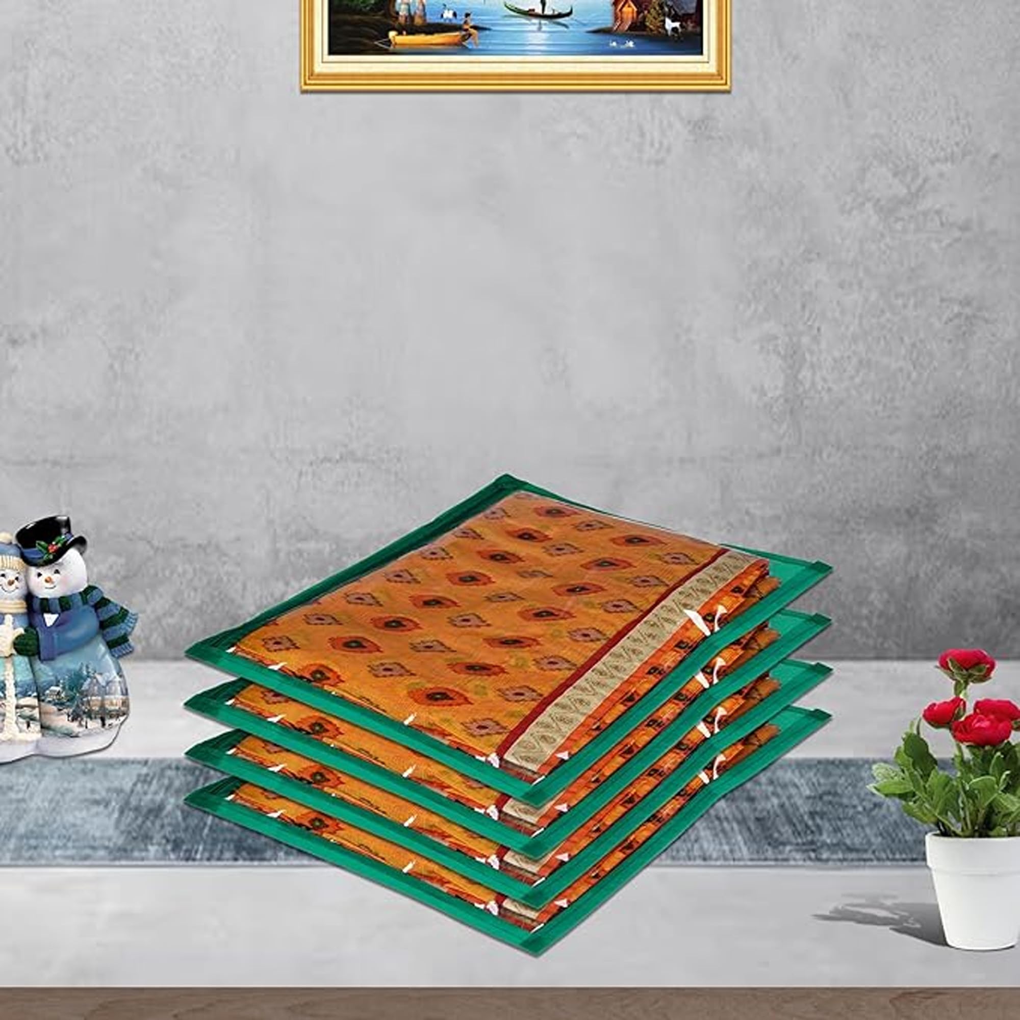 Kuber Industries Paquete de 48 fundas para sari | Bolsas de embalaje para vestido con cremallera | Bolsas de sari para almacenamiento | Organizador de ropa para armario | Verde