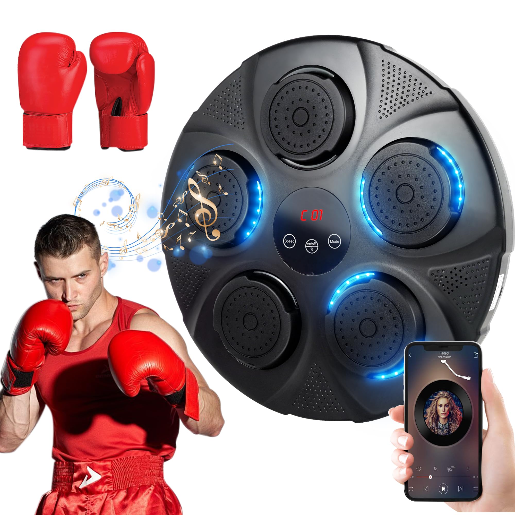 Music Boxing Machine?Smart Music Boxing Machine?Smart Boxing Machine with Gloves and Led Bluetooth Connection?Multi-Mode Intelligent Boxing Machine?Suitable for Use with Children and Adults INCOMPLETE 