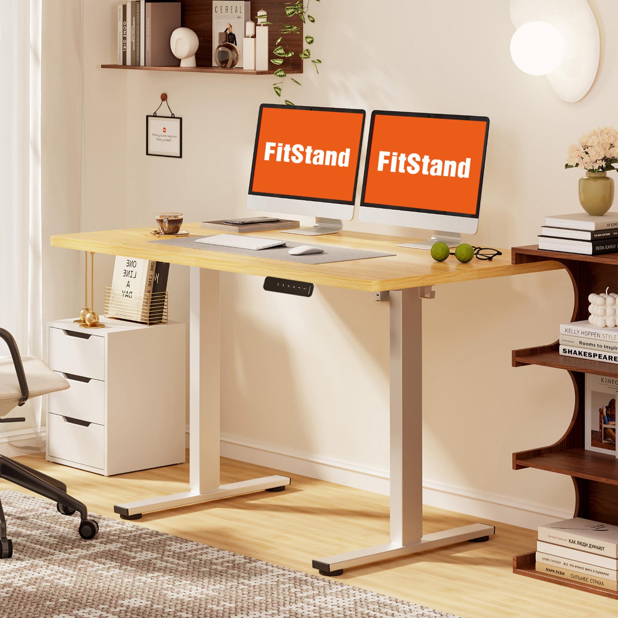 Escritorio de altura ajustable con 120 x 60 cm, mesa de trabajo completo con función de memoria, escritorio de pie y seguridad infantil para oficina y hogar, arce