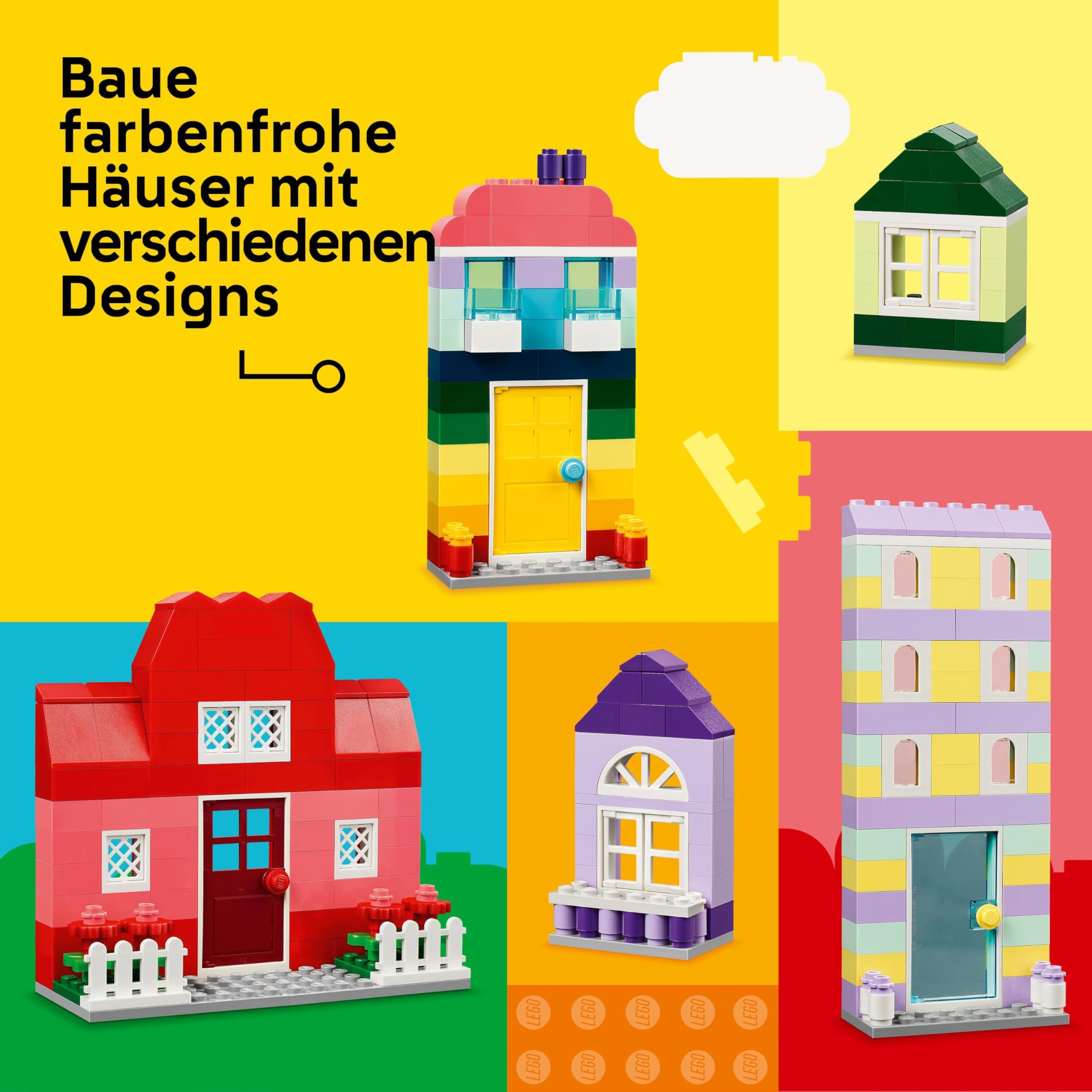 LEGO Classic Kreative Häuser, Bausteine-Set für Kinder, Konstruktionsspielzeug mit 850 Steinen, Haus-Bauen-Spielzeug mit Zubehör, Geschenk für Jungen und Mädchen ab 4 Jahren 11035