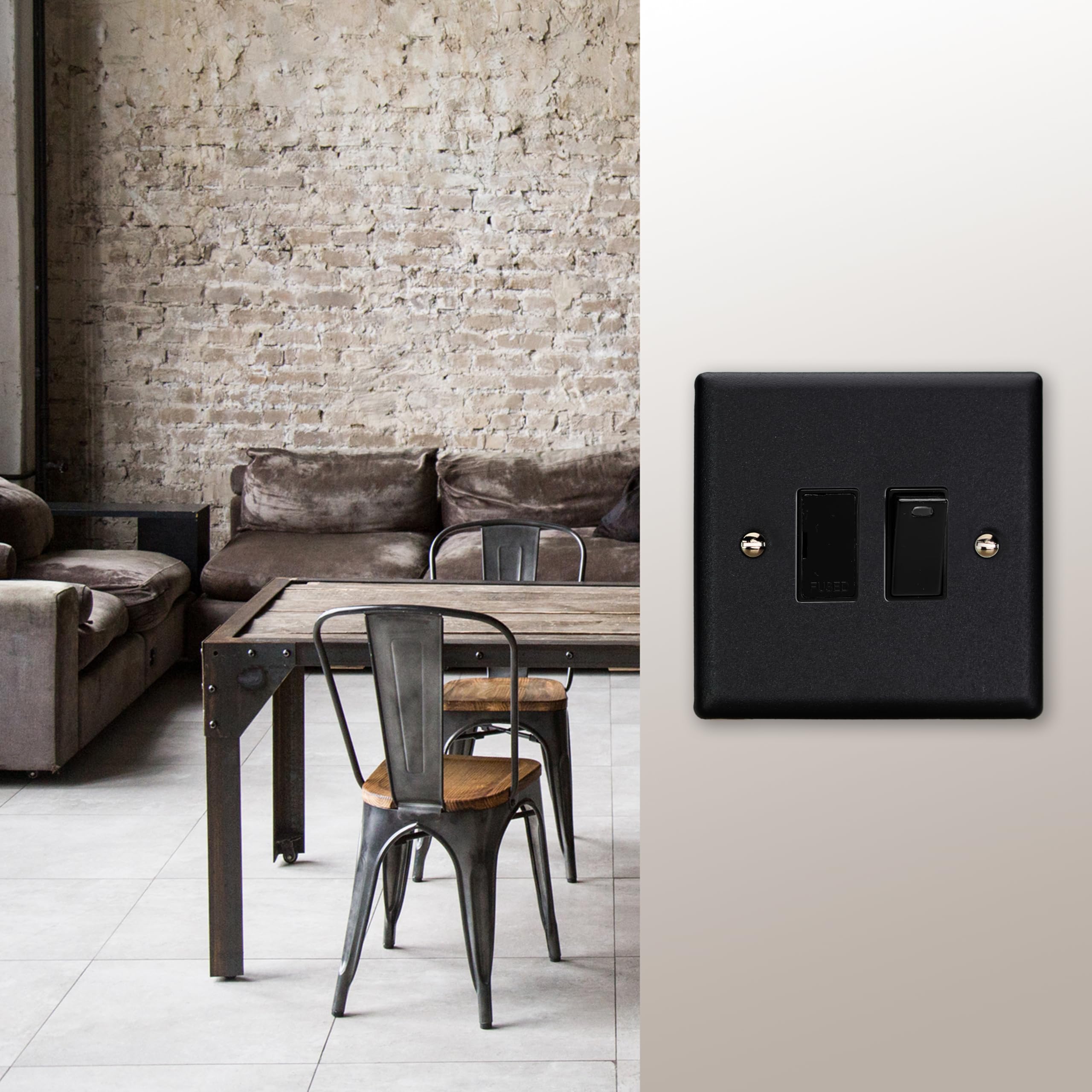 Varilight Switched Fused Spur with Neon - Urban Matt Black with Black Insert, XY6NB.MB, 91x91x30mm - Image 2
