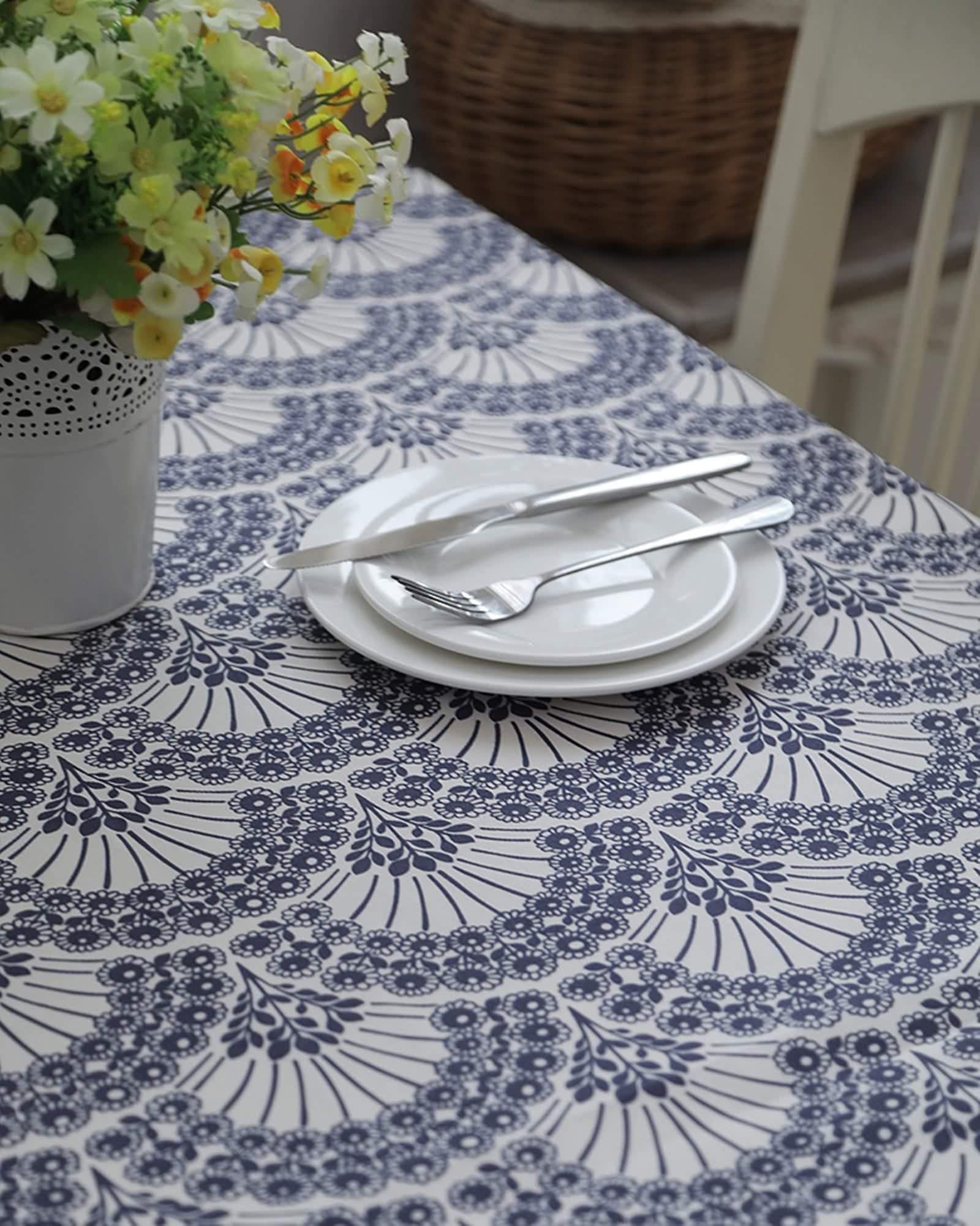 Tovaglia Cotone 90X140, Tovaglia per Festa Di Compleanno Blu Fiore Stampato Copritavolo per Soggiorno Cucina