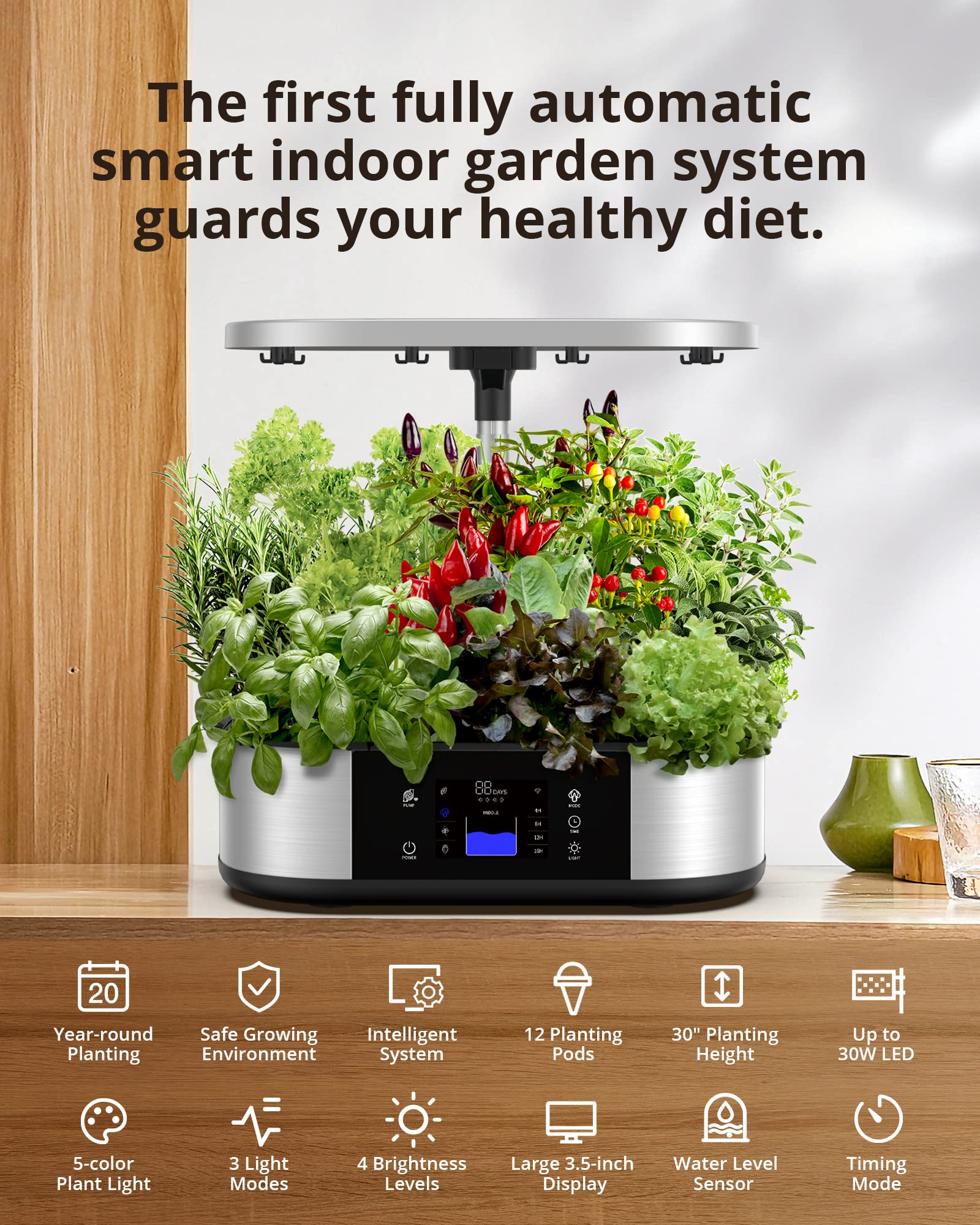 GarveeLife WLAN Leises Hydroponik Anzuchtsystem 12 Kapseln Bis 76cm Höhe