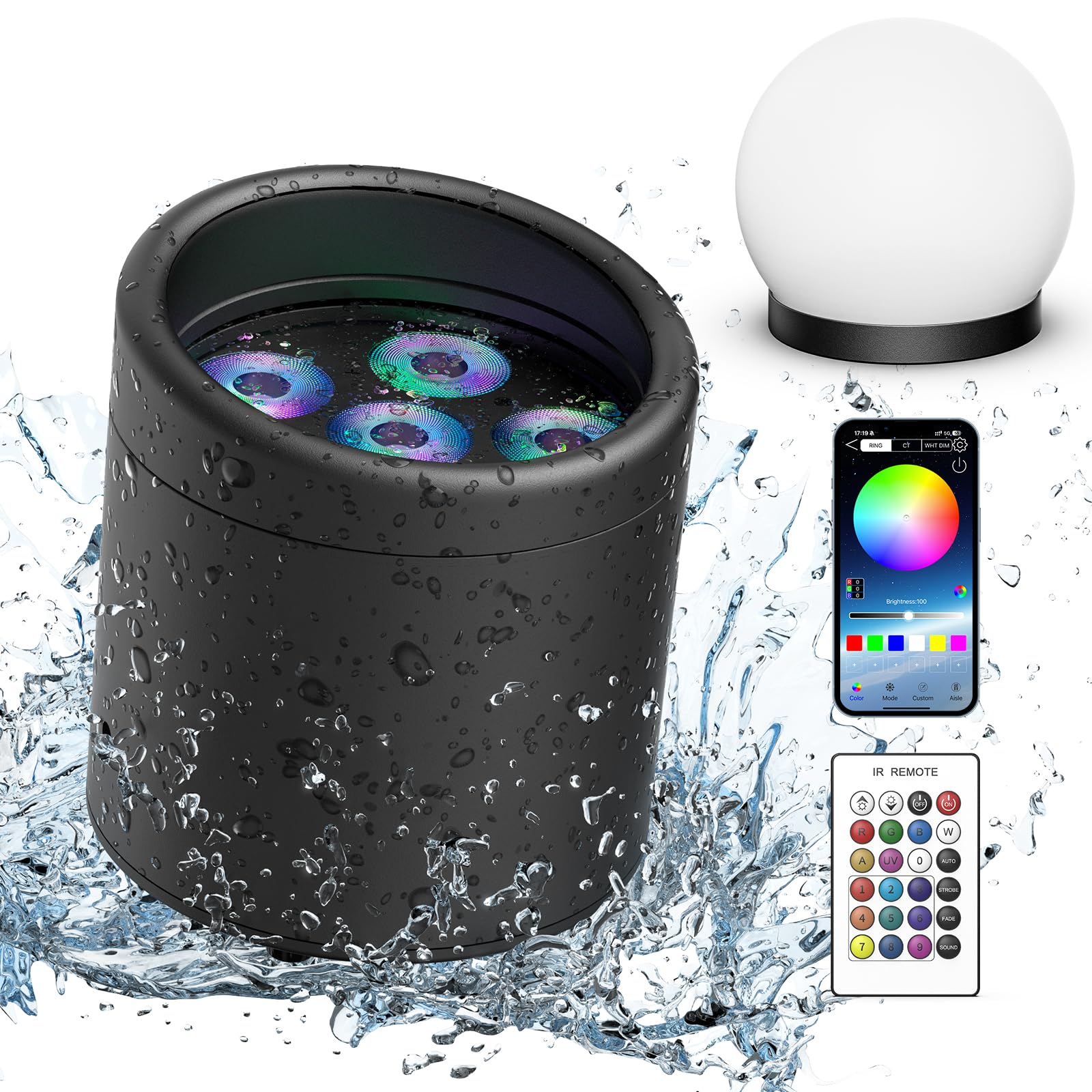 Oloaxolx - Faro da palcoscenico a batteria da 108 W, IP65, impermeabile RGBW+UV, ricaricabile, 8800 mA, con telecomando/app/DMX512, per esterni, per feste, DJ, matrimonio, Halloween, Natale