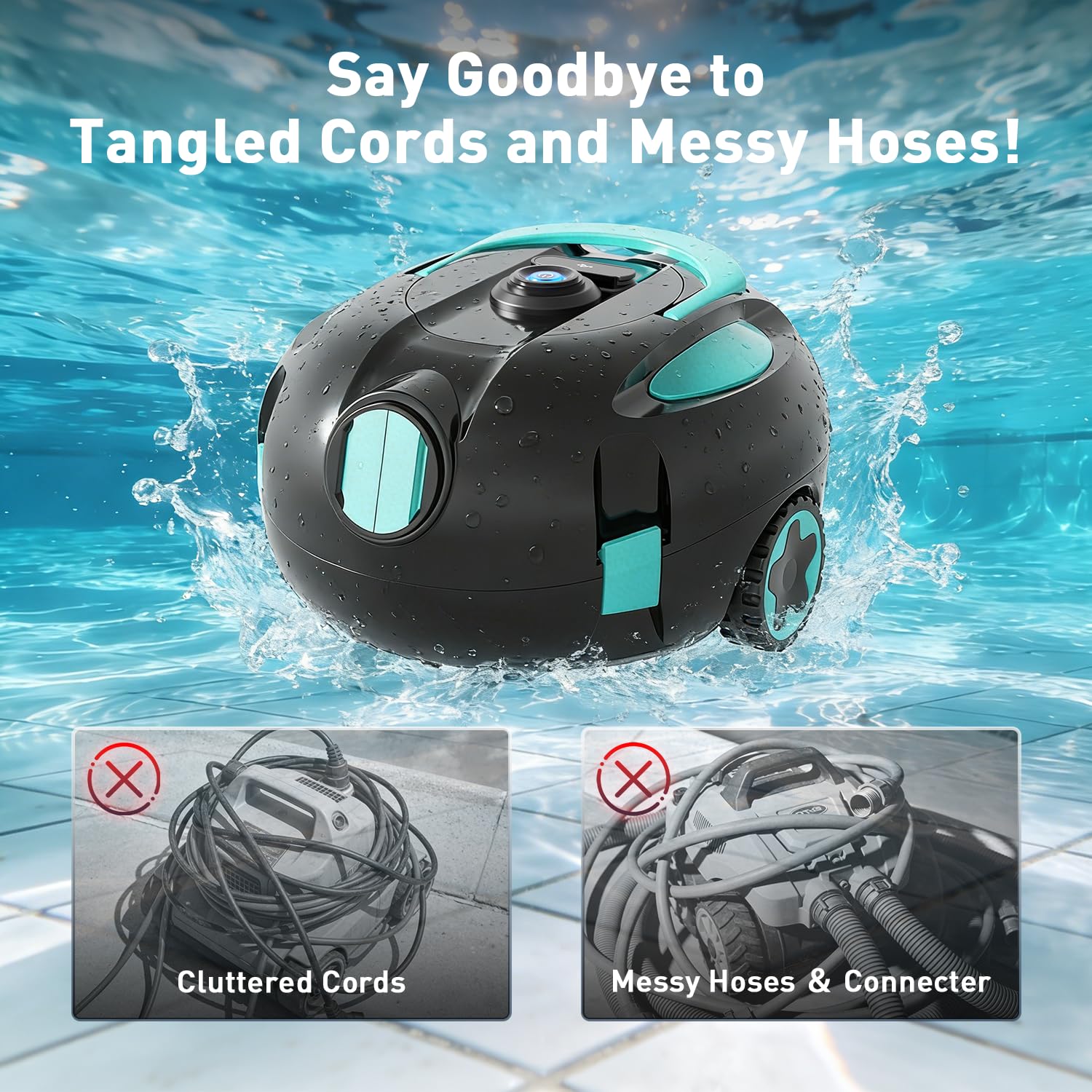 KKI Poolroboter,Automatischer Kabelloser Poolreiniger, 130 Min. Laufzeit, Leichtgewicht Poolroboter, bis zu 65 ft/1100 qm (Rad)