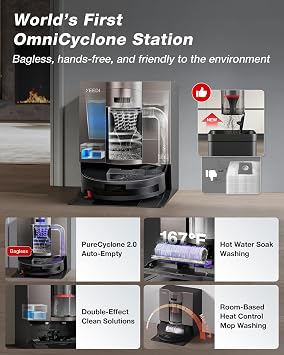 Yeedi S20 Infinity Robot Vacuum&Mop with 19,500Pa Blast Suction, PowerBoost Charging, OZMO Roller 2.0 Self-Washing, Bagless OmniCyclone Station with Hot Mop Washing&Heat Drying, AIVI 3D Navigation