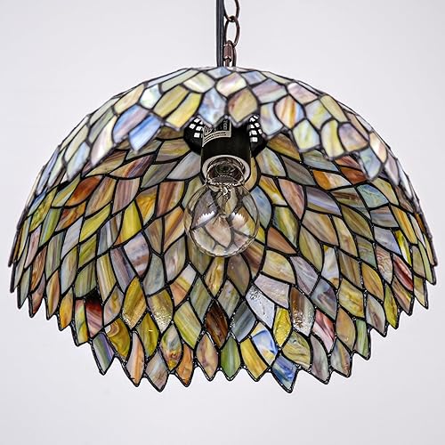 Miniatura 5 de Lámpara colgante estilo Tiffany con diseño de glicina de 12 pulgadas de ancho, cadena de 60 pulgadas de cable de 15 pies, para sala de estar,