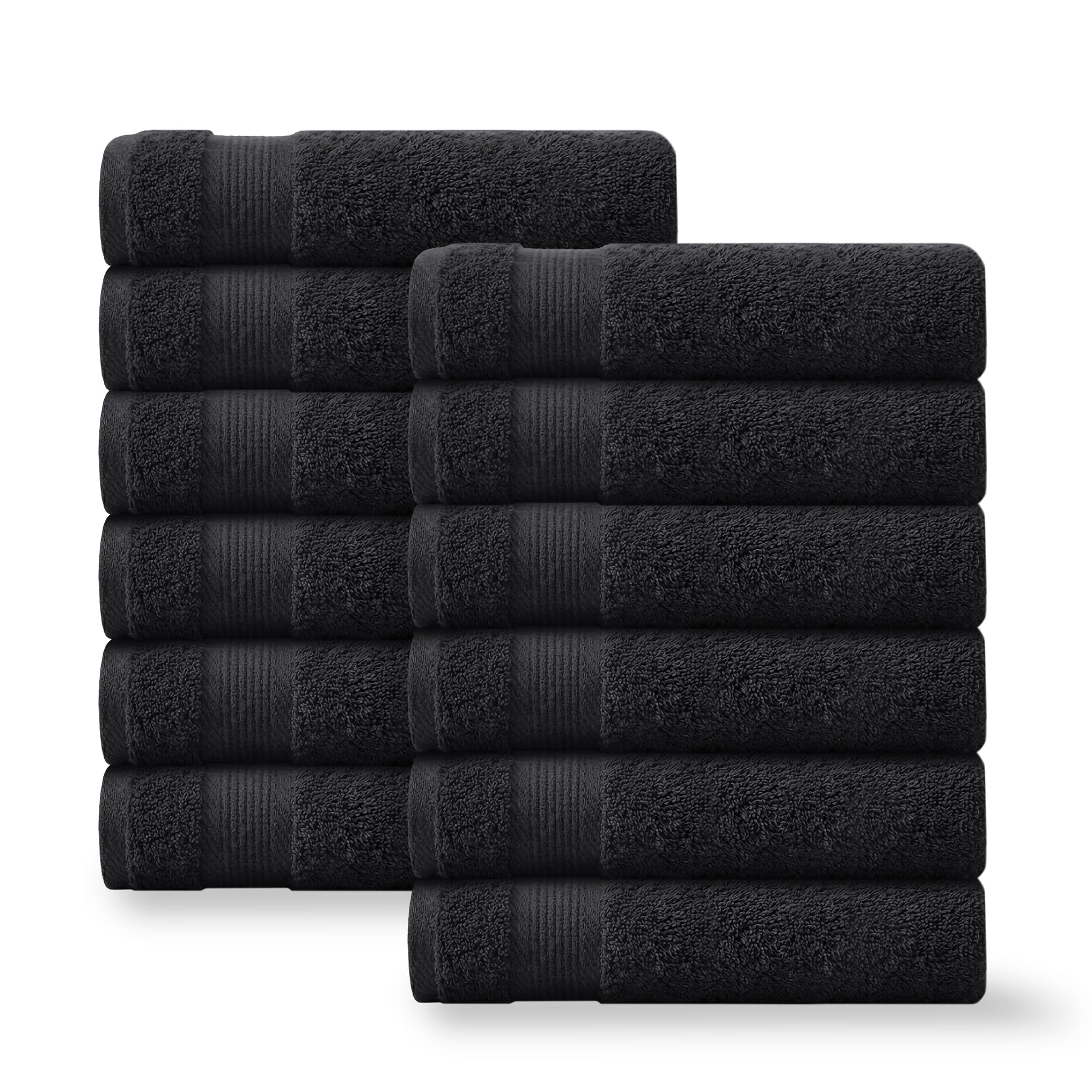 Linteum Textile (pack de 12, 16 x 27 pulgadas, negro) Premium Hotel, Salón & Gym toallas de mano, 100% algodón