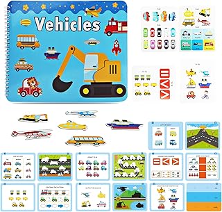 Preschool Montessori Toys for Toddlers, Vehicle Busy Book Learning Toys for Kids Toddlers Preschool Learning Activities, Autism Sensory Educational Toys for Boys & Girls Christmas Birthday Gifts