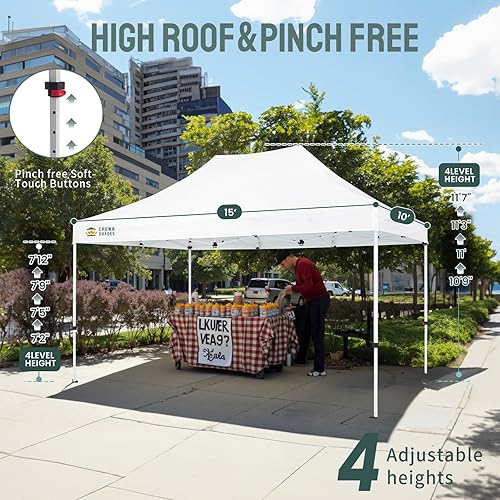 Miniatura 2 de CROWN SHADES Tienda de campaña desplegable de 10 x 15 pies, marco grueso, tienda comercial resistente, 8 estacas y 4 sacos de arena y 4 cuerdas,