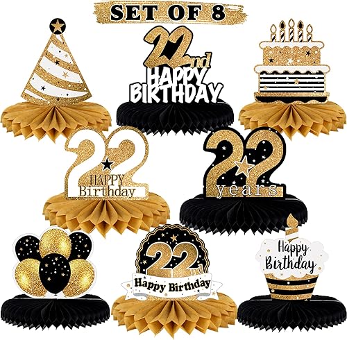 Miniatura 73 de LINGTEER Decoración feliz 50 cumpleaños negro y dorado de papel para mesa - Juego de centros de mesa con estrella de pastel y globo, 8 piezas